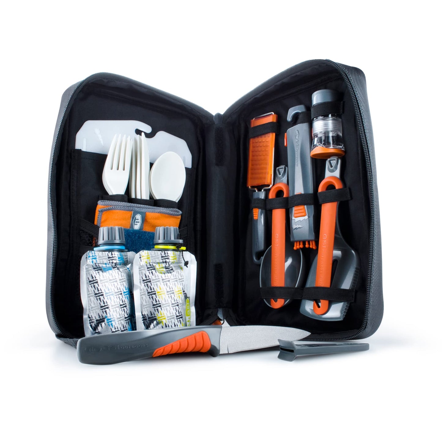 GSI Outdoors Destination Kitchen Set 24‑Piece, Full Camp Kitchen Kit, Cutlery for Persons, Pivot Tools, Spice Shakers & Carry Travel Case