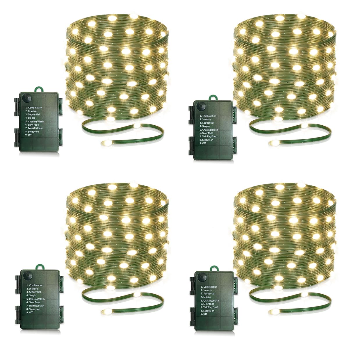 4 Pack - 16.5ft Battery Operated String Lights, 50 LED Twinkle Fairy String Lights Battery Powered with Timer for Indoor Outdoor Christmas Trees Wreath Decoration Party Bedroom - Warm White