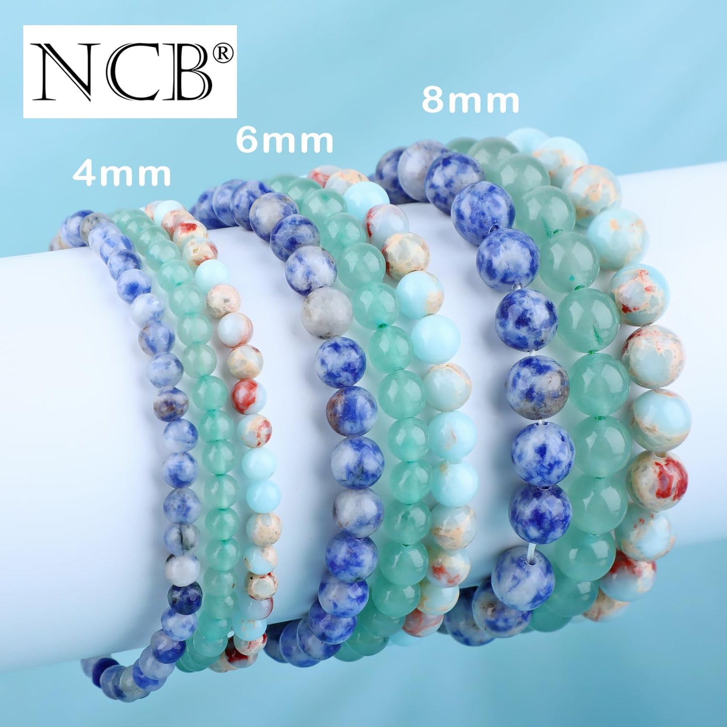 NCB 3-Piece 8mm Natural Crystal Gemstone Stretch Bracelets – ﻿Agalmatolite Jasper, Blue Spot, Green Aventurine Handmade Reiki Energy Healing Jewelry for Meditation,Yoga, Unisex