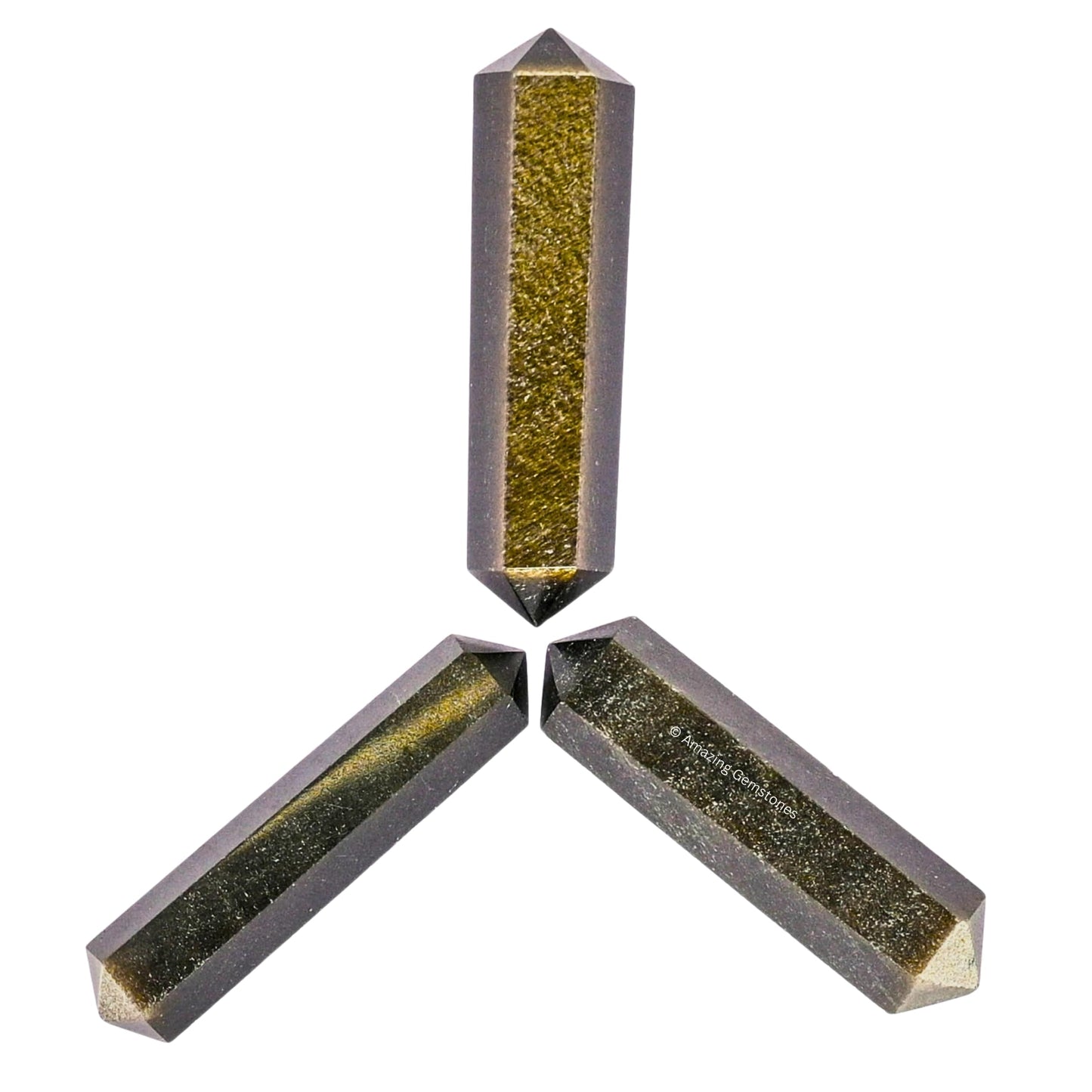 Amazing Gemstone Gold Sheen Obsidian Crystal Points Bulk Healing Crystals - Pack of 3 Double Terminated Healing Wand Point Bulk Crystals for Crafts,Crystal Grid - Premium Crystals for Beginners Gifts