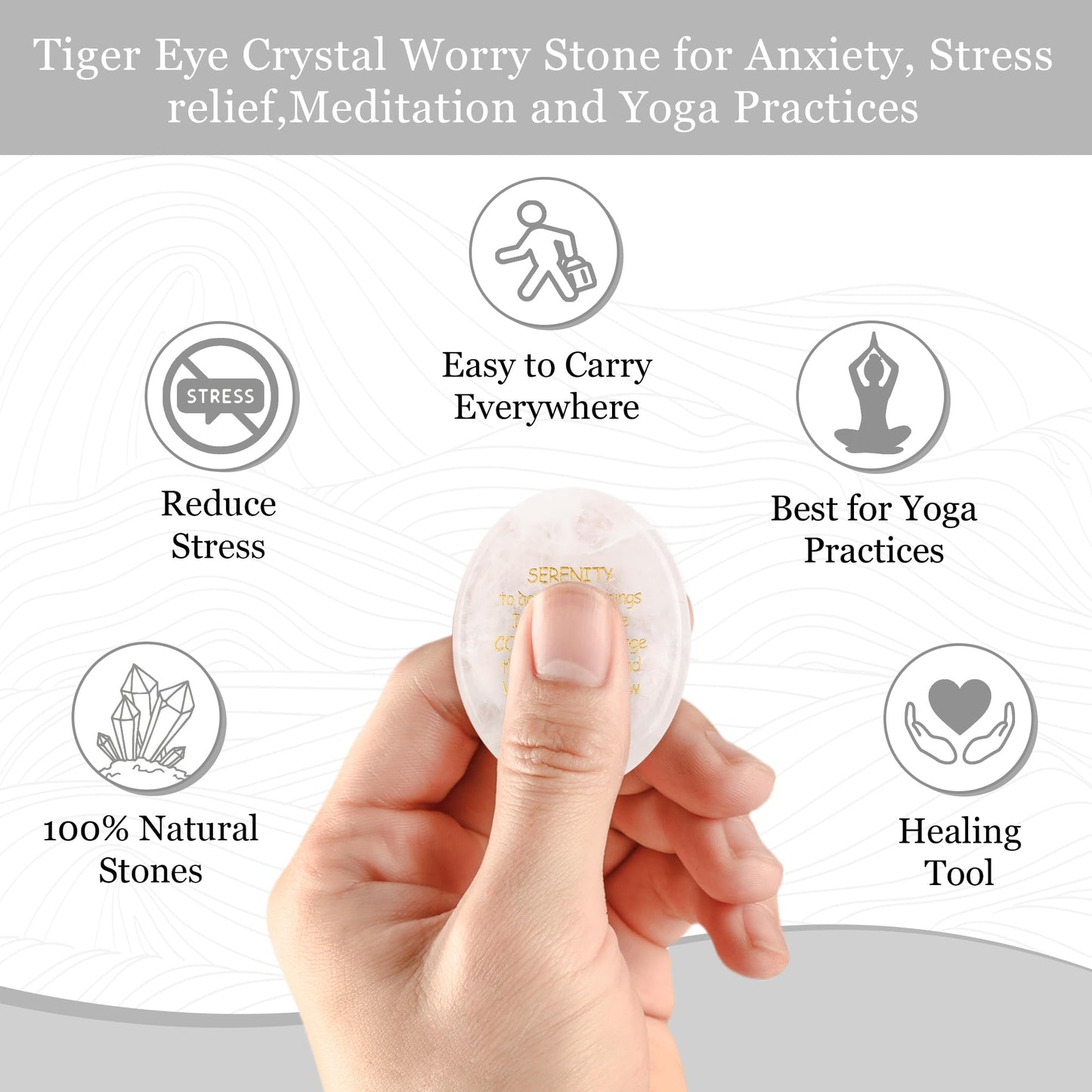 QINJIEJIE Clear Quartz Crystal Serenity Prayer Worry Stones Healing Stone Engraved Inspirational Stones Anxiety Relief Items Teacher Appreciation Encouragement Gifts for Women Men