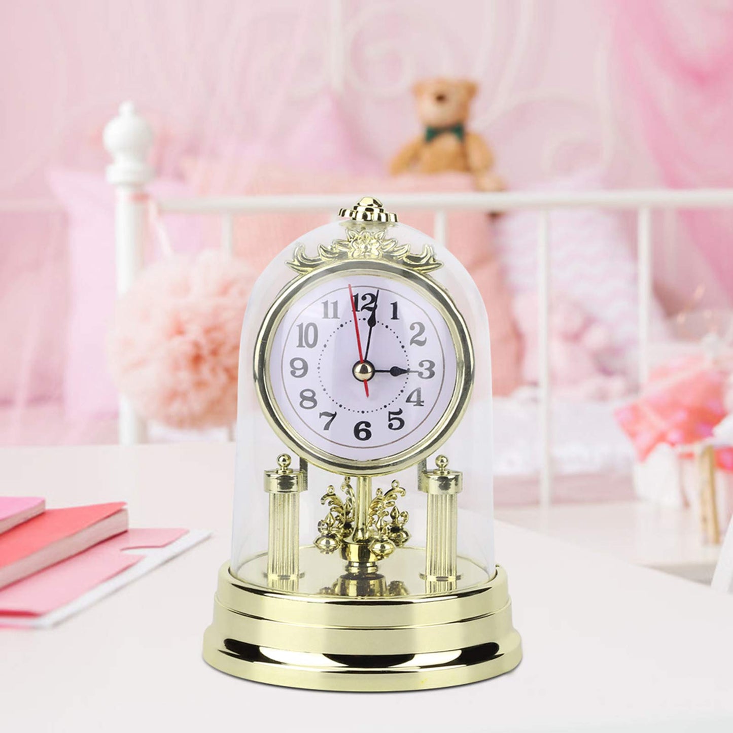 Aramox Retro Living Room Clock, European Retro Style Living Room Clock, Antique Silent Table Clock Home Decor for Home, Office, Hotel (Gold)