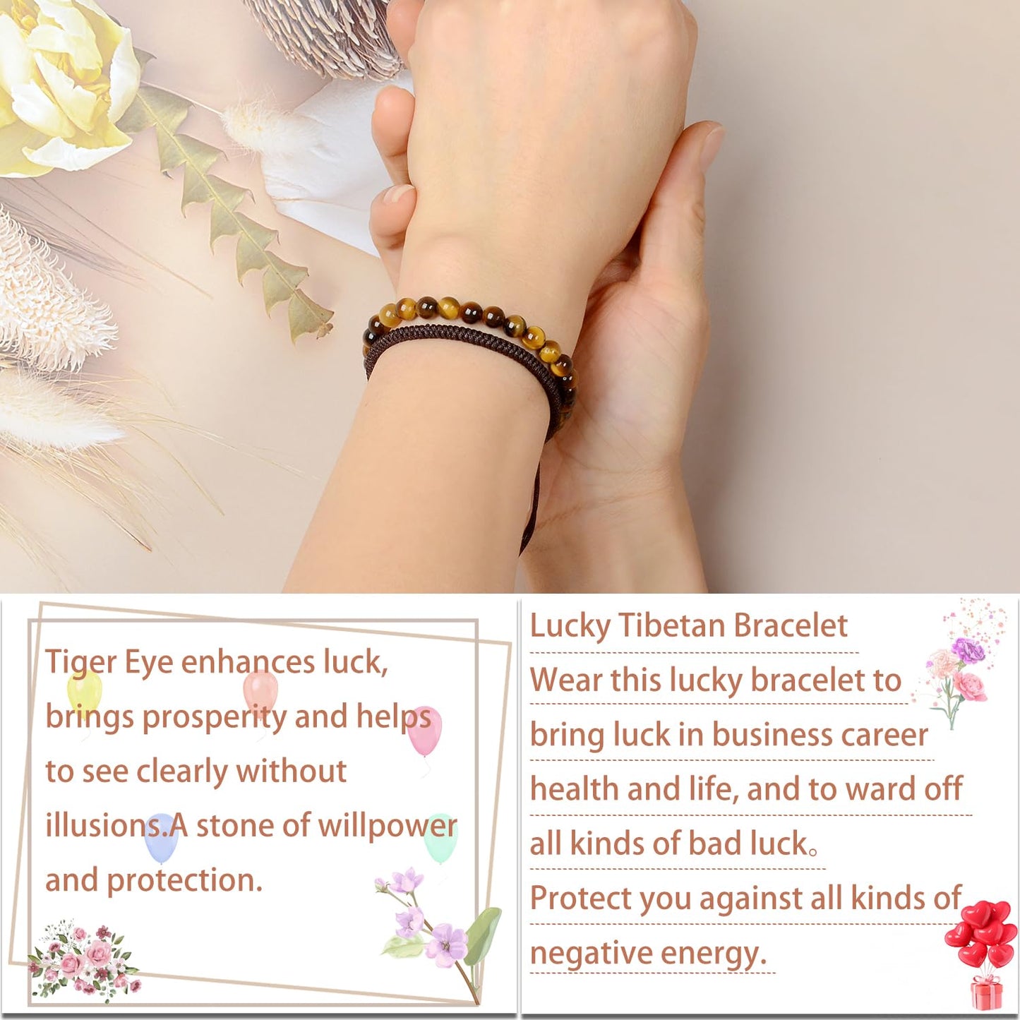 LPBeads 6mm Yellow Tiger's Eye Bracelet with Handmade Rope Bracelet Size Adjustable Natural Stone Crystal Healing Bracelets Gifts for Unisex Adults