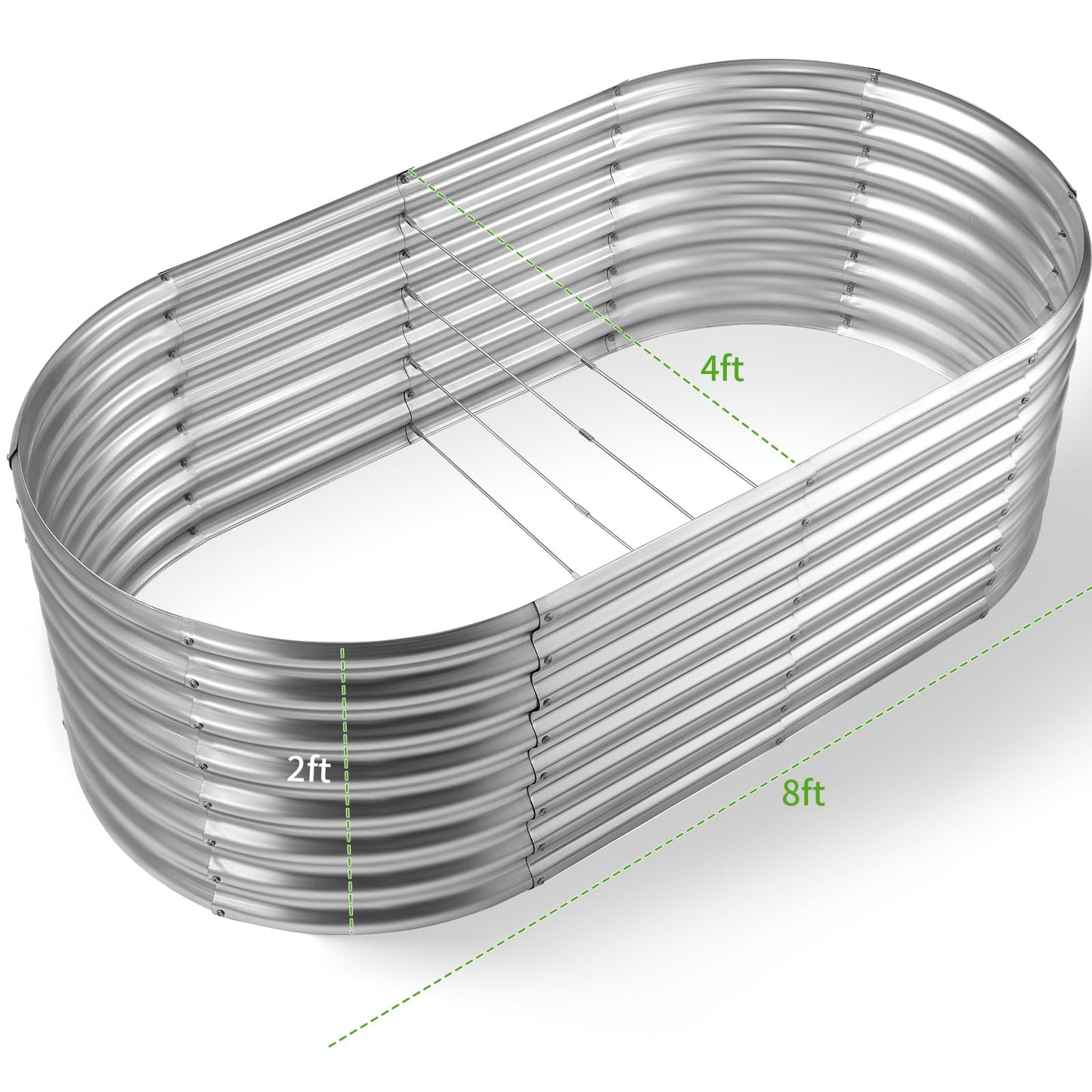 Land Guard Galvanized Raised Garden Bed, 8x4x2ft Planter Boxes Outdoor, Oval Larger Metal Planter Boxes for Vegetables, Fruits, Flowers (Silver)