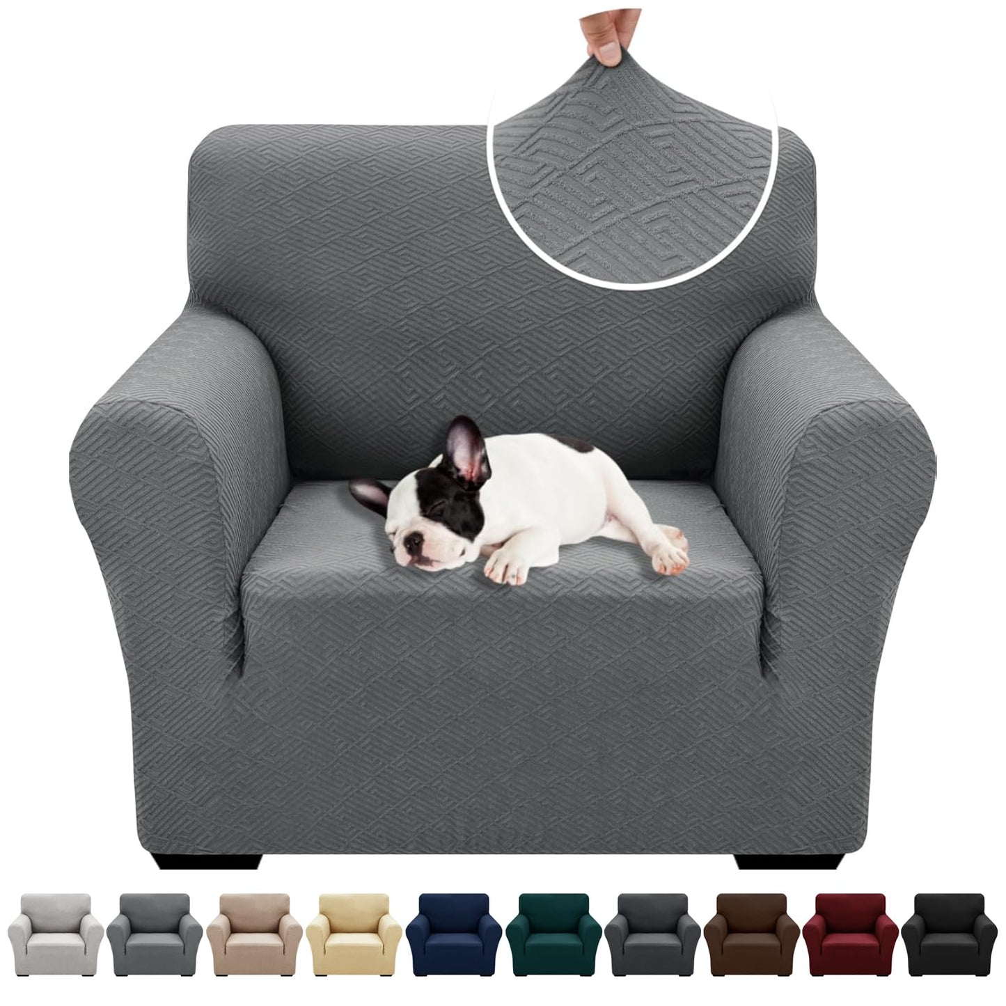 XINEAGE 2026 New Stretch Armchair Covers 1 Piece Chair Slipcovers Chair Protector for Living Room Thick Soft Chair Cover with Elastic Bottom Couch Cover for Pets Kids (31"-46", Light Gray)