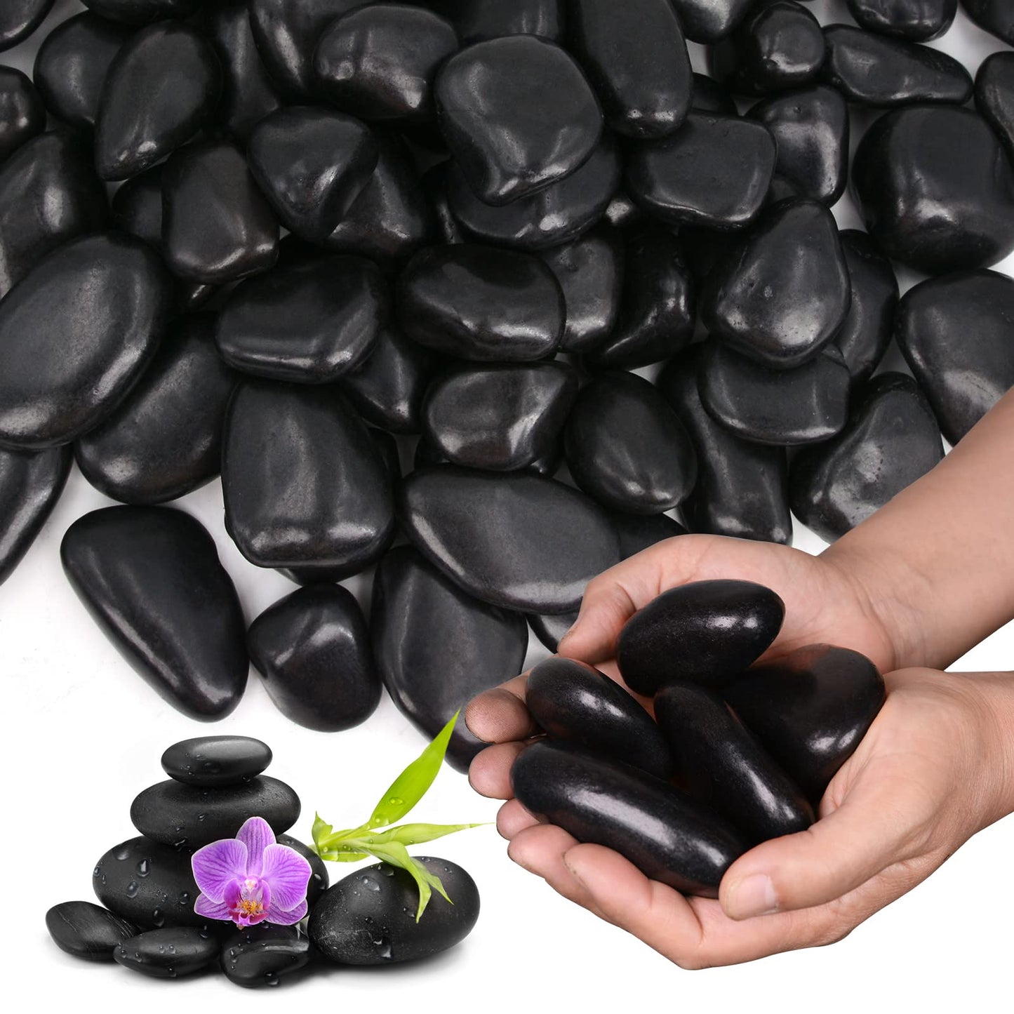 Lechloris 20Ib Black River Rocks for Landscaping-Polished Pebbles for Plants-Garden Decorative Stones-1-2 Large Plant Rocks,Ideal for Aquarium, Home Decor