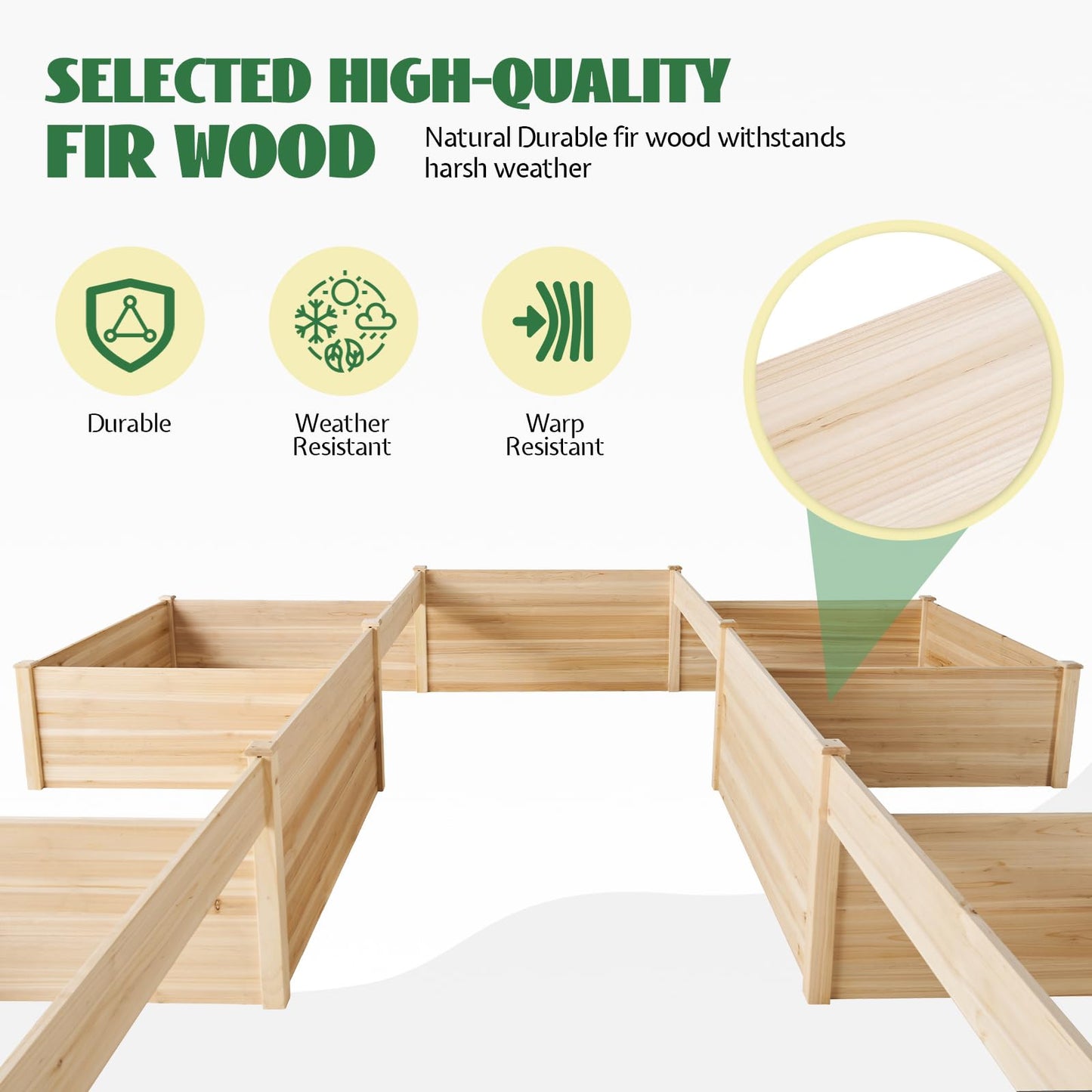 SPECRAFT H-Shaped Raised Garden Bed, 12x12x2 ft, Double-Layer Wooden Planter Box for Outdoor Patio Garden，180 cu. ft Capacity
