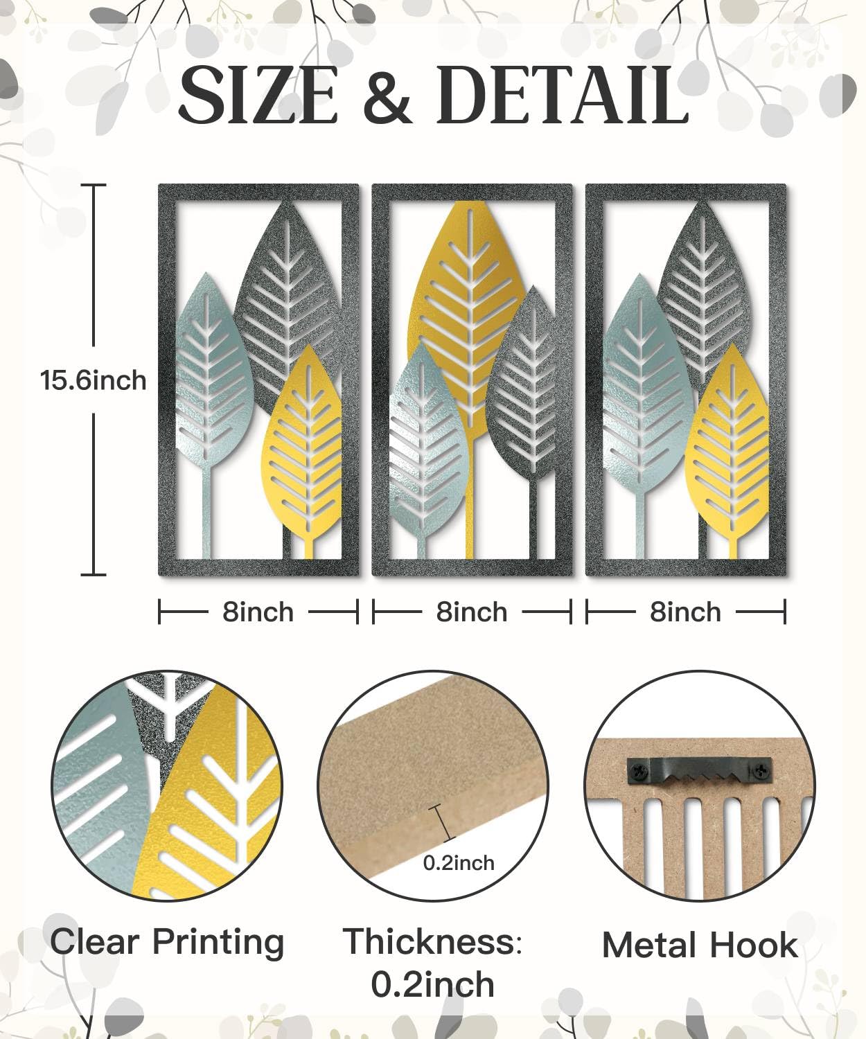 Putuo Decor Leaf Boho Wall Art Set of 3, Botanical Mid Century Nature Wall Decor, Modern Tree Hanging Art for Living Room Bedroom