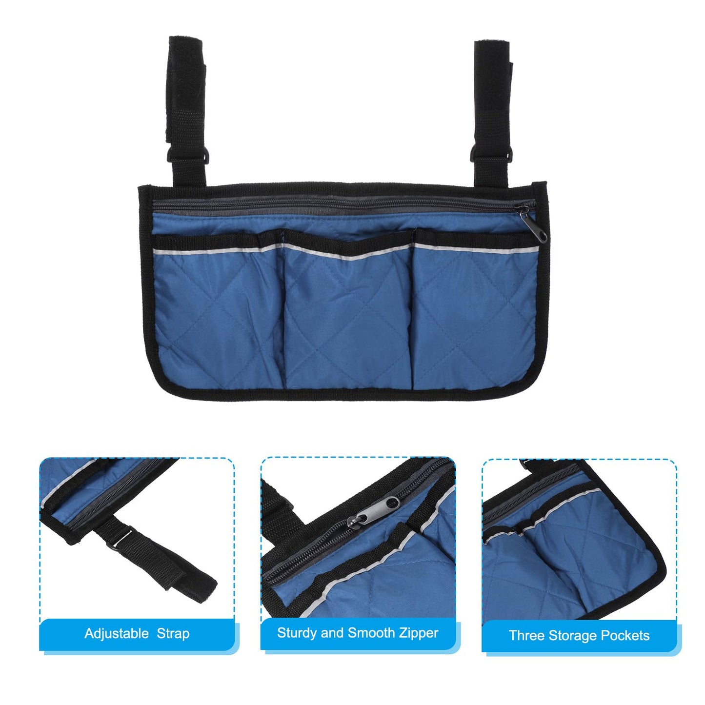 PATIKIL Beach Chair Armrest Bag, Waterproof Beach Chair Hanging Storage Pouch Arm Rest Magazine Snack Bag with 4 Pockets for Camping Outdoors, Dark Blue