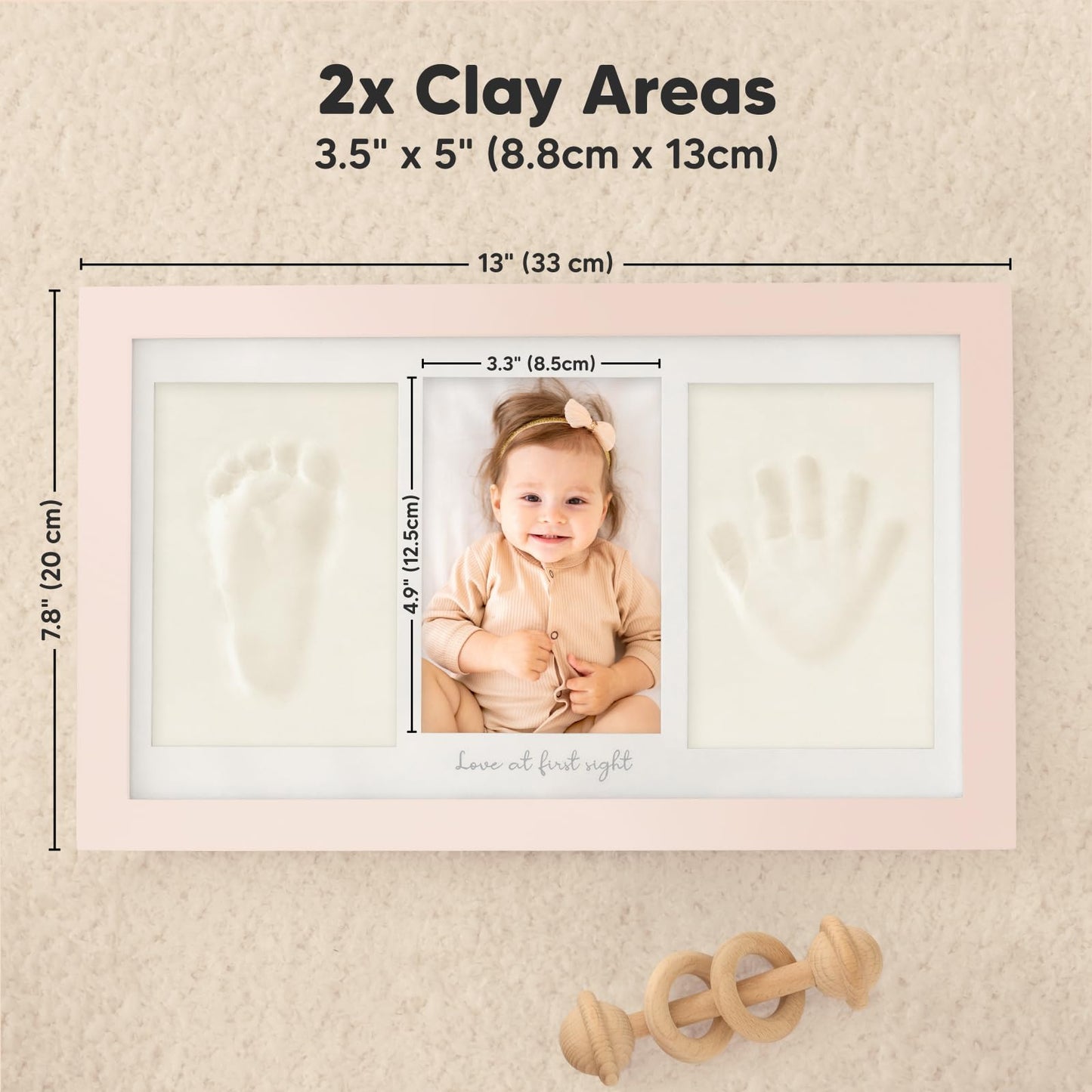KeaBabies Baby Hand and Footprint Kit - Clay Handprint Keepsake Frame, Newborn Nursery Picture Frame, Personalized New Mom Gifts for Shower & Registry, First Mother's Day (Petal Pink)