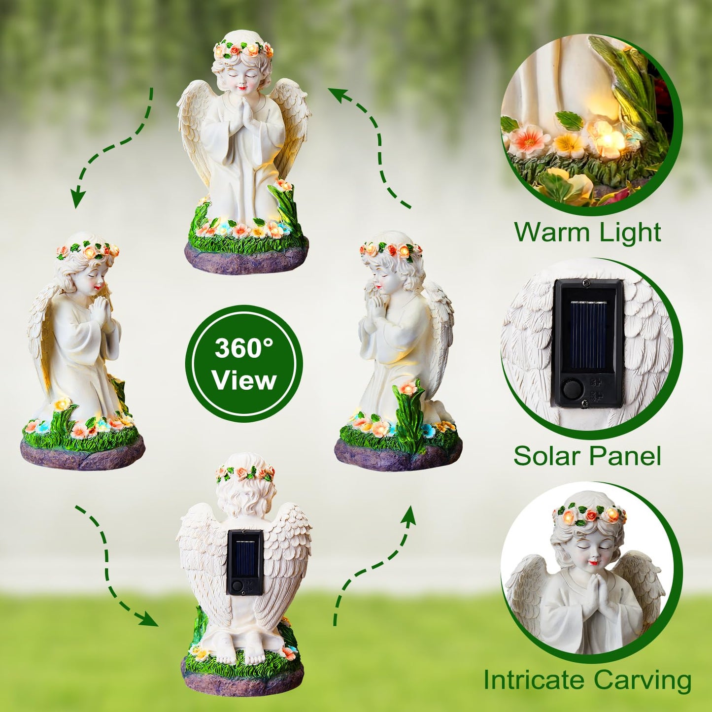Amyhill 2 Pack Angel Garden Decor Statue Solar Outdoor Figurine Angel Gifts for Women Mom Grandma Light up Cherub Ornaments Outside Yard Lawn Patio Porch Sculpture Decorations