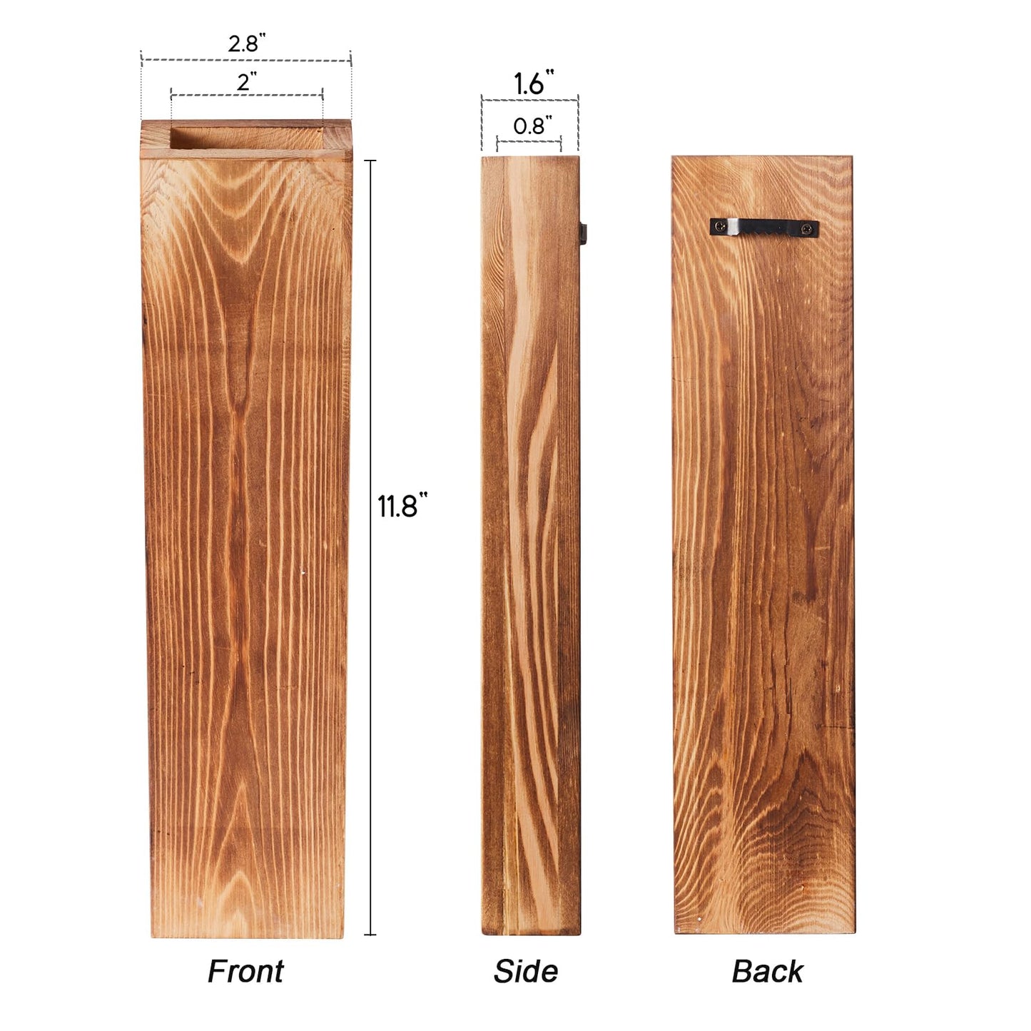 Mokof 4-Pack Wood Wall Planters with 8 Removable Faux Eucalyptus Stems - Modern Farmhouse Wall Decor for Living Room, Bedroom, Bathroom - Wooden Wall Vases and Fake Eucalyptus for Home Office Decor