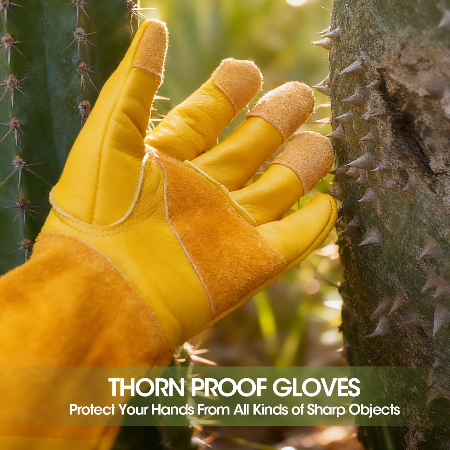 KDK Long Cowhide Gardening Gloves for Women Men, Thorn Proof Garden Gloves for Rose Pruning, Cactus Heavy Duty Gauntlet (L)