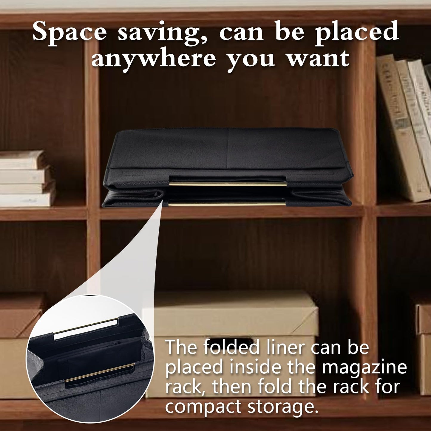 Craftmastudio Leather Magazine Holder Foldable with Handles，Stable Magazine Rack Floor，Magazine Basket File Holder Storage，Document File Folder Organizer Free Standing for Office Living Room (black)