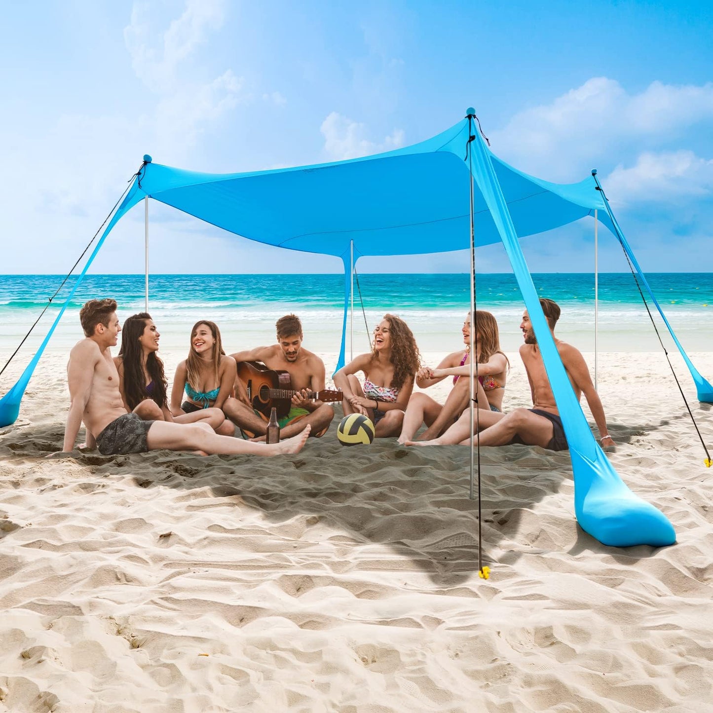 COMMOUDS Beach Tent Sun Shelter - UPF50+ Pop Up Beach Canopy with Sandbags & Sand Shovel & Windproof Poles, Portable Sun Shade for Beach, Camping, Picnics, Backyard (10x10FT)
