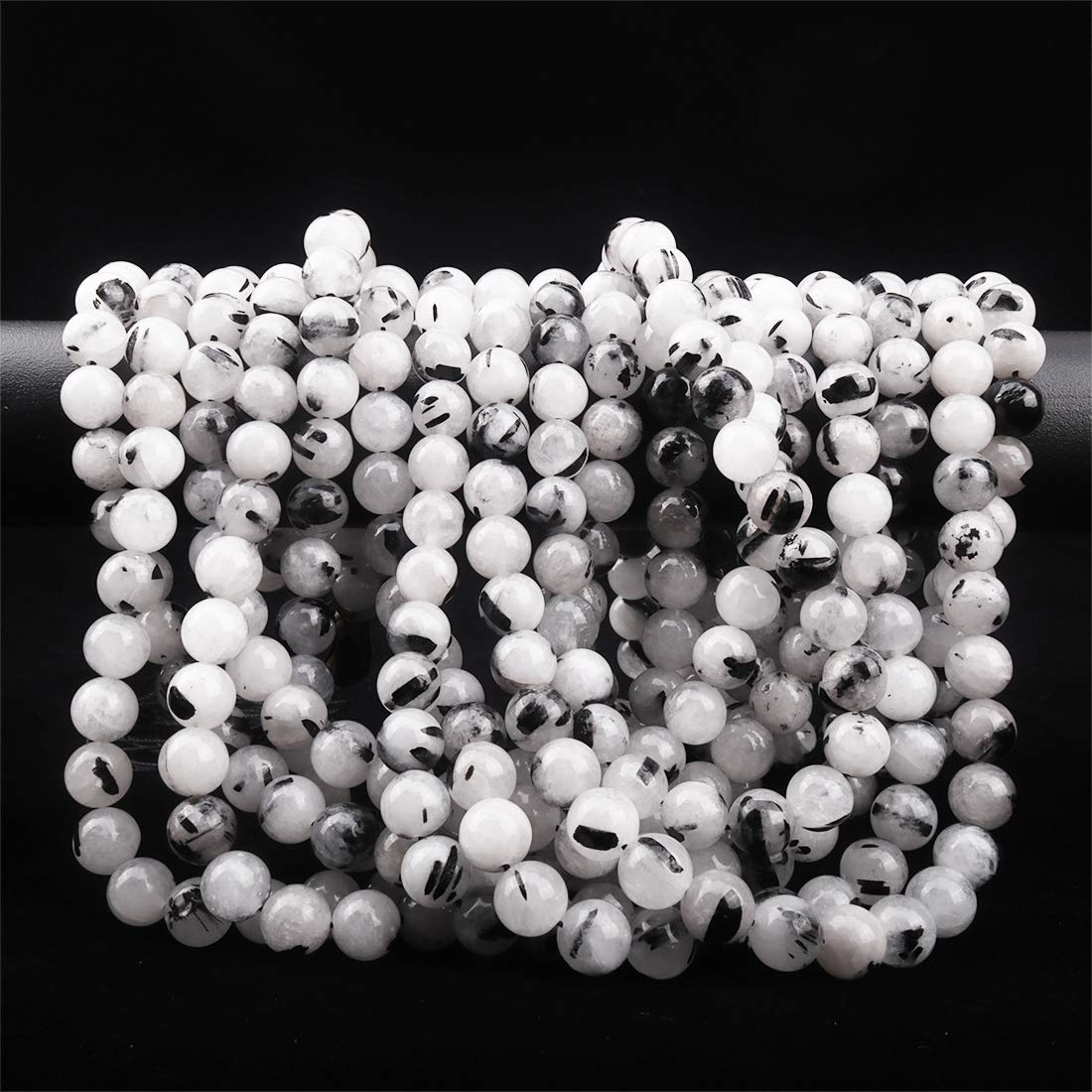 ICAI Beads Tourmaline Quartz (Silver Rutile Quartz) 10mm Natural, Energy Gemstone | Healing Power for Jewelry Making | Loose Beads | 1strand