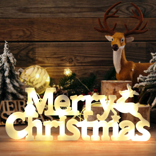 DERAYEE Merry Christmas Sign LED Hanging Ornament Light Christmas Glowing Letter Sign for Xmas Tree Wall Door Fireplace Indoor Outdoor