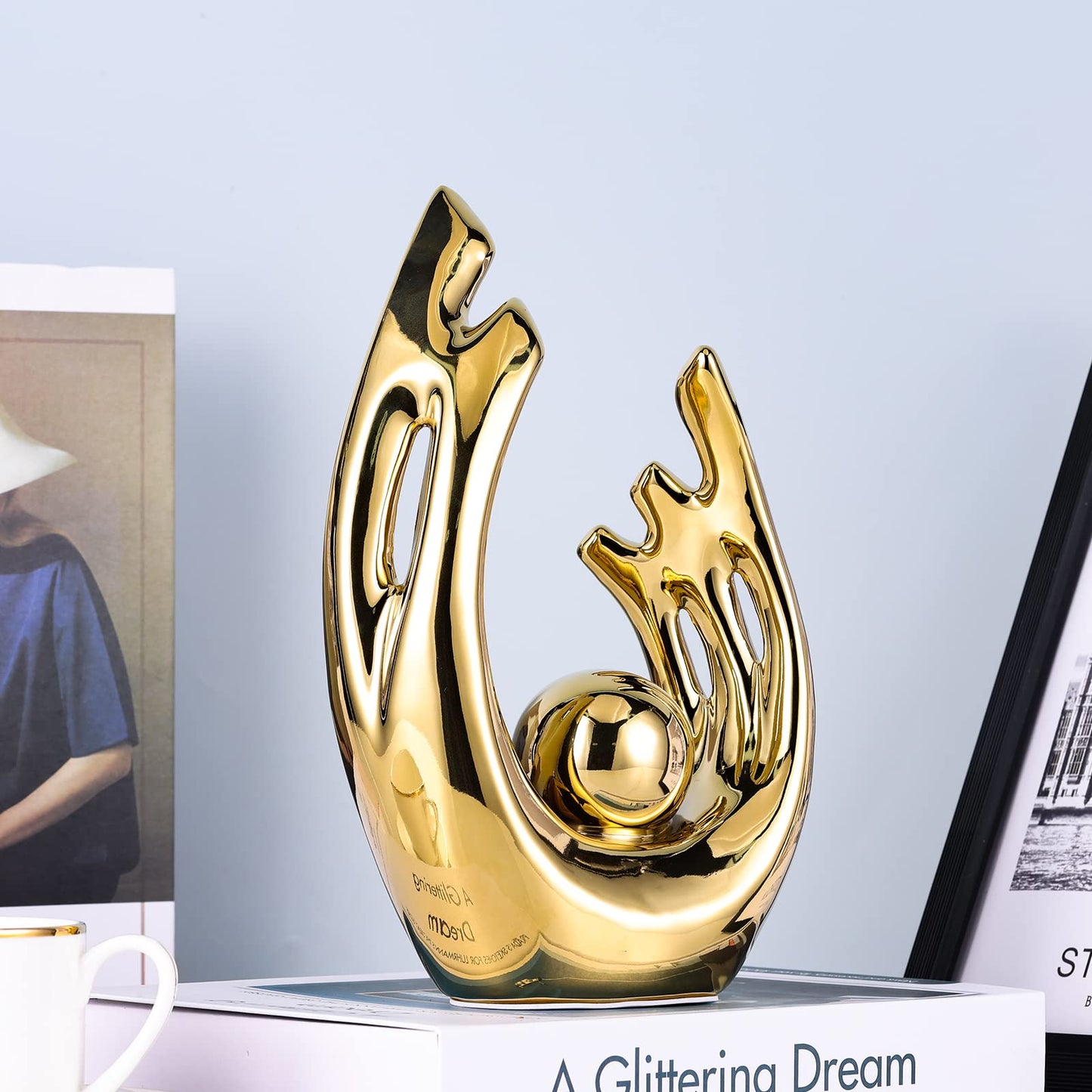 XMGZQ Home Decor Golden Ceramic Statue,Gold Decor Abstract Art Ceramic Statue,Modern Art Ceramic Statue Gold Table Decorations for Dining Room Living Room Office Centerpiece Handmade Artware Gift