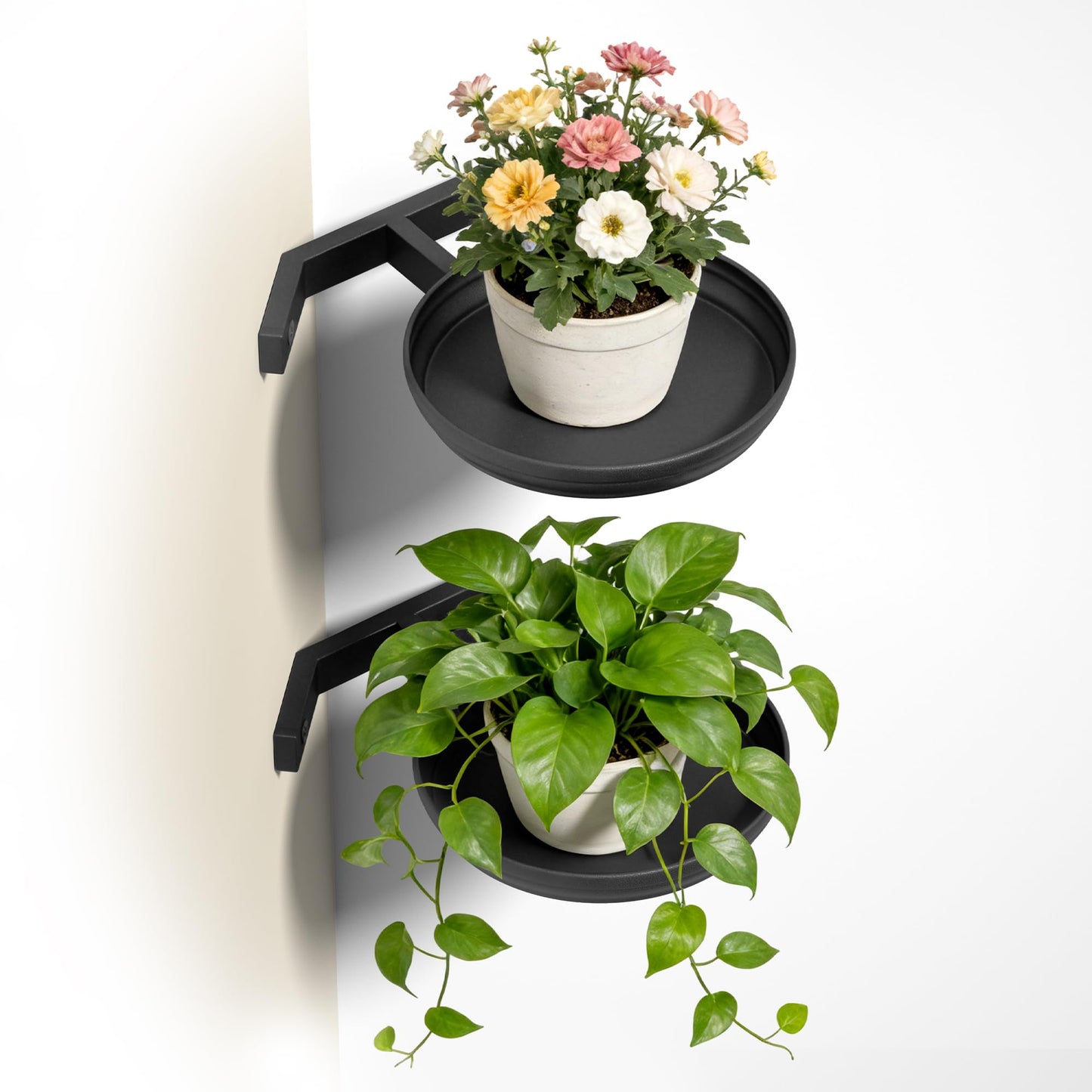 BXF Corner Wall Planters for Indoor Plants, 90 Degree Floating Shelves. Heavy Duty Mounted Holder, Minimalist Hanging Decor. Window Shelf Fits 4-7 Inch Pots (Black, 2 Pack)