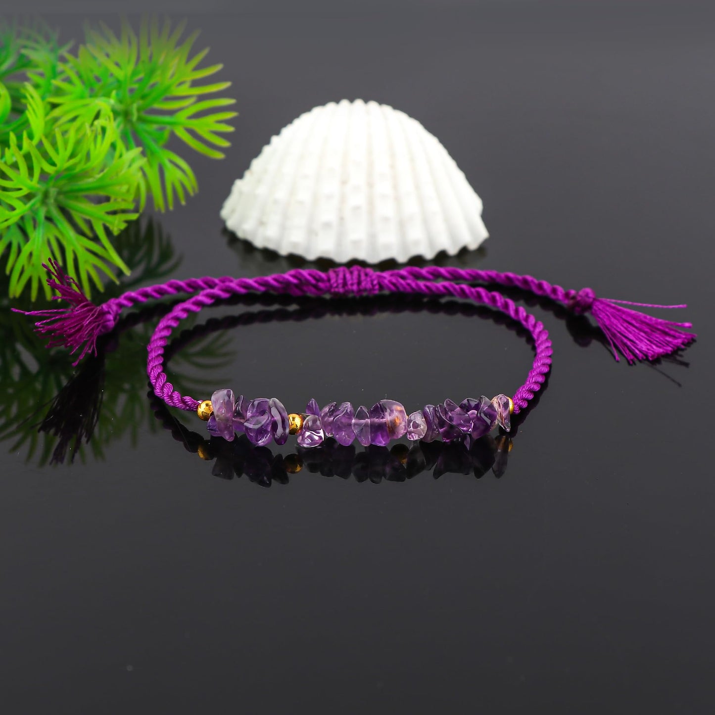 GEMSYMPHONY Amethyst Gemstone Chips Rope Bracelet – Adjustable Handmade Crystal Chip Bead Bracelet for Women & Men, Natural Stone Healing Jewelry, Boho Style, Unisex Spiritual Gift (Amethyst)