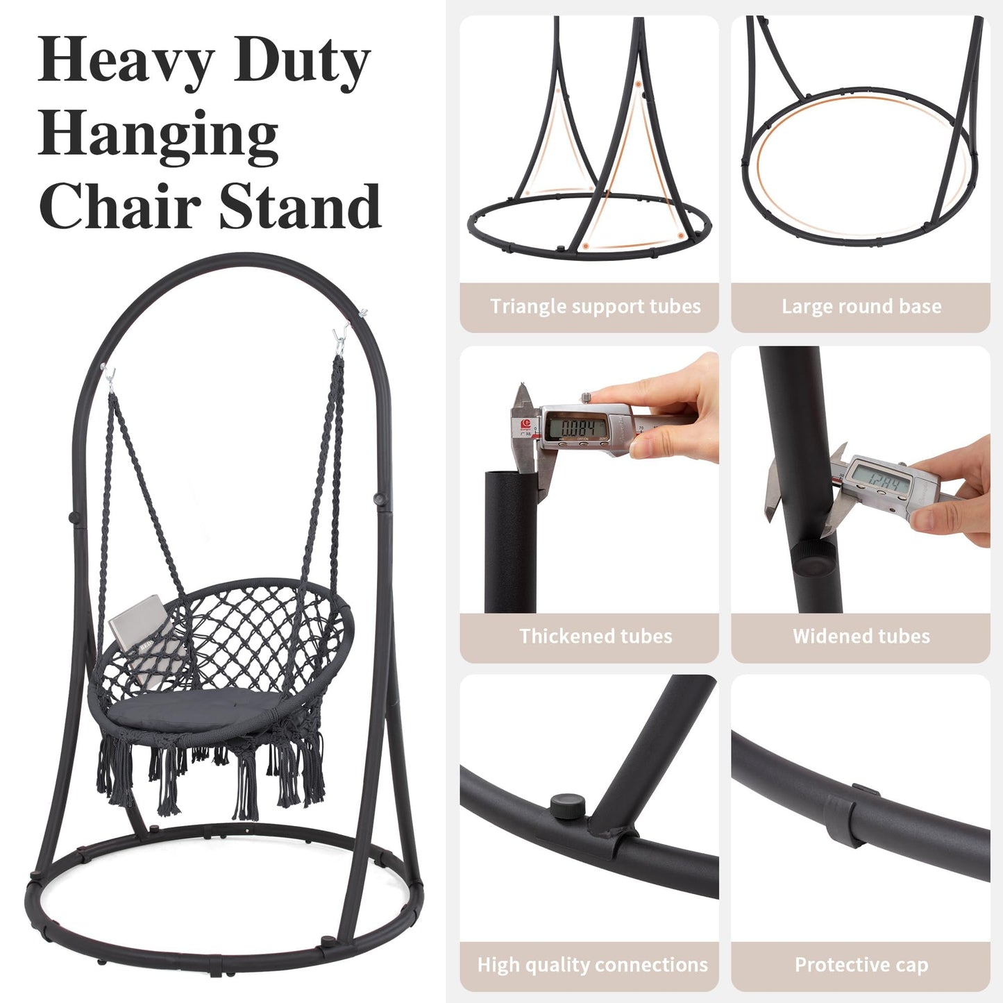 SUNCREAT Indoor Hammock Swing Chair with Stand, Hanging Chair Outdoor with Stand, 330 lbs Capacity, Patent Pending, Grey