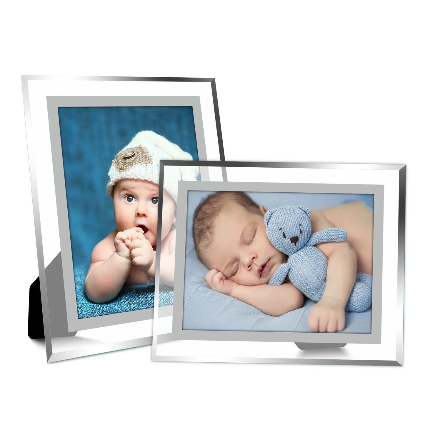 Vienrose 4x6 Picture Frame Set of 2, Clear Glass Photo Frames with Silver Edge, Horizontal or Vertical Display for Tabletop, Desk, Home, Office Decoration