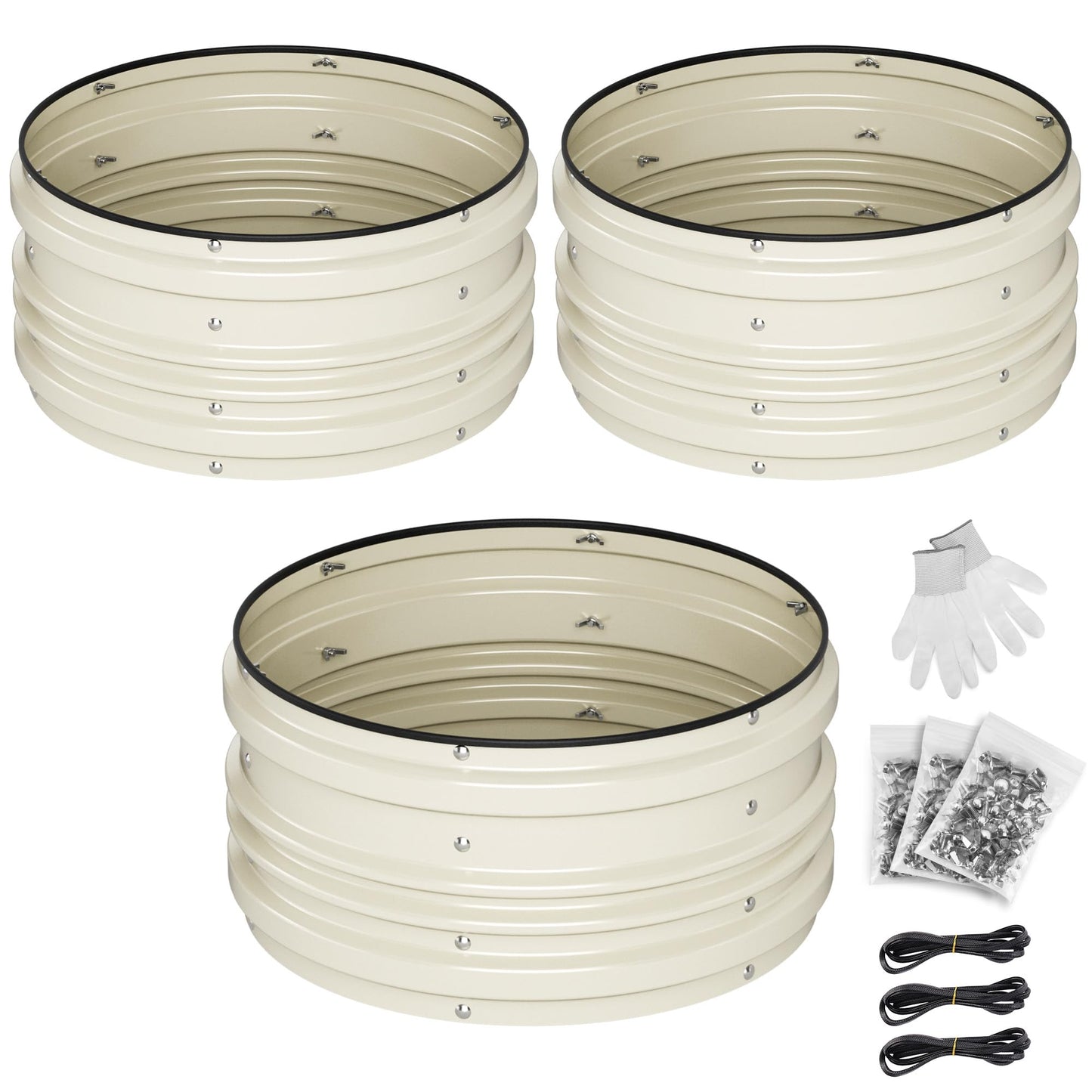 WORKPRO 3Pcs 2x2x1ft Galvanized Raised Garden Bed Set, Rust & Corrosion Protection, Easy Assembly, Safe Edge, Ideal for Vegetables & Flowers, White