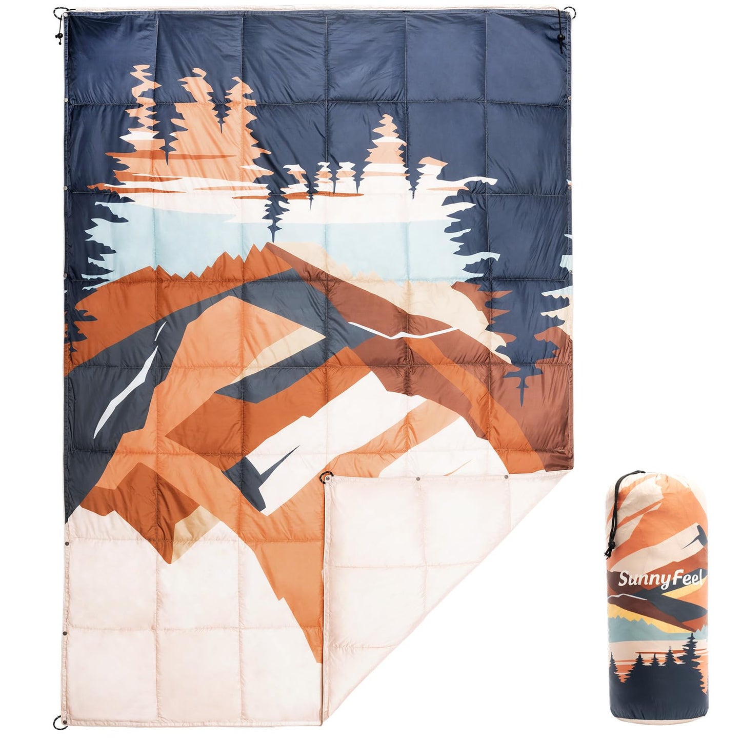SUNNYFEEL Warm Camping Blanket, Packable Printed Blanket for Cold Weather, Waterproof Outdoor Blanket with Snap Buttons, Wearable Shawl for Camping, Hiking, Stadium, Picnic (55"x79")