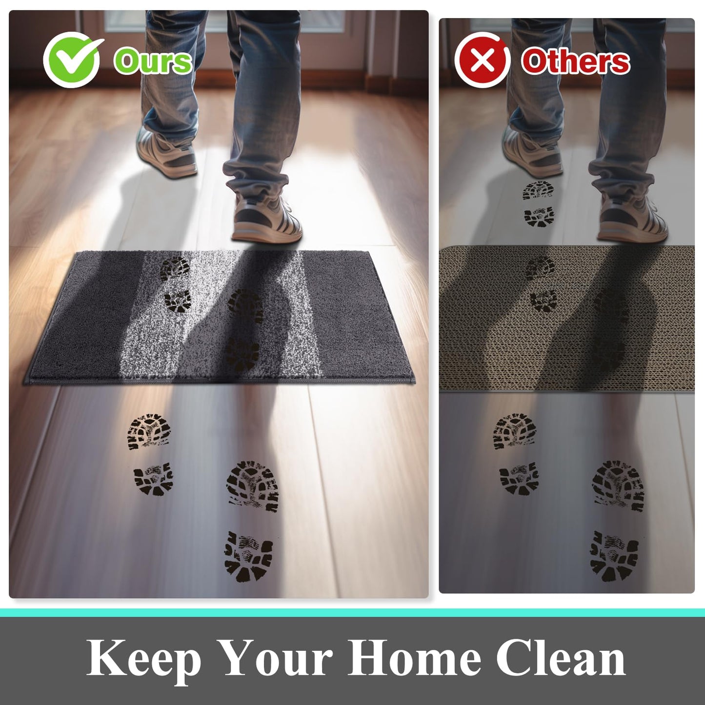 Vaukki Indoor Doormat Entryway Door Mat, Non Slip Absorbent Mud Trapper Mat Inside Floor Mat, Washable Door Carpet for Entryway (20''x32'', Grey)
