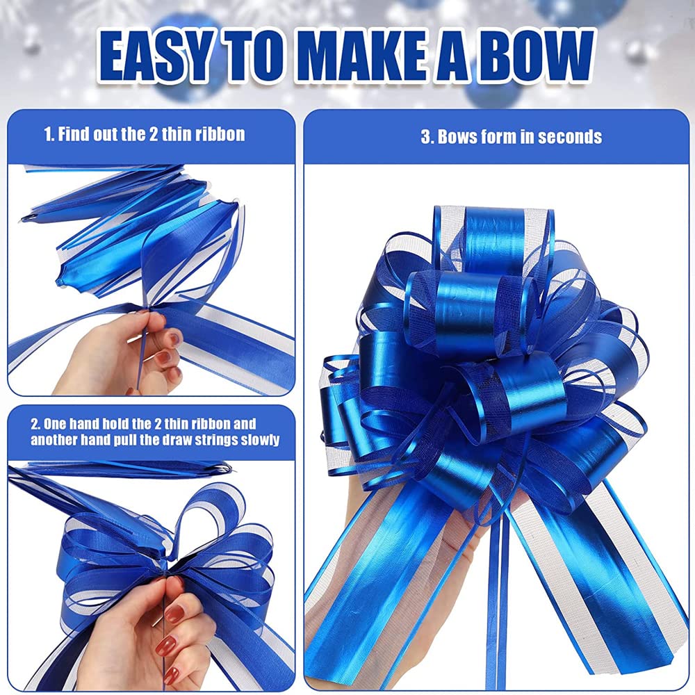 6 PCS Large Pull Bows, Gift Wrapping Bows, Gift Wrapping Ribbon Pull Bows Gift Bows for Wedding, Birthday, Christmas, Valentine's Day, Gift Baskets, Party, Presents Decor, Holiday Decor (Blue)