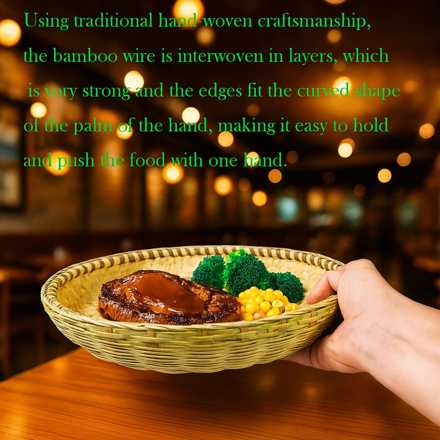 Bamboo basket，Food Flatware trays，Bamboo and Rattan Fruit and Vegetable Basket with Flat Bottom,For Table, Kitchen,Outdoor Gathering and Dining Room Service or Decoration 2 Piece Set