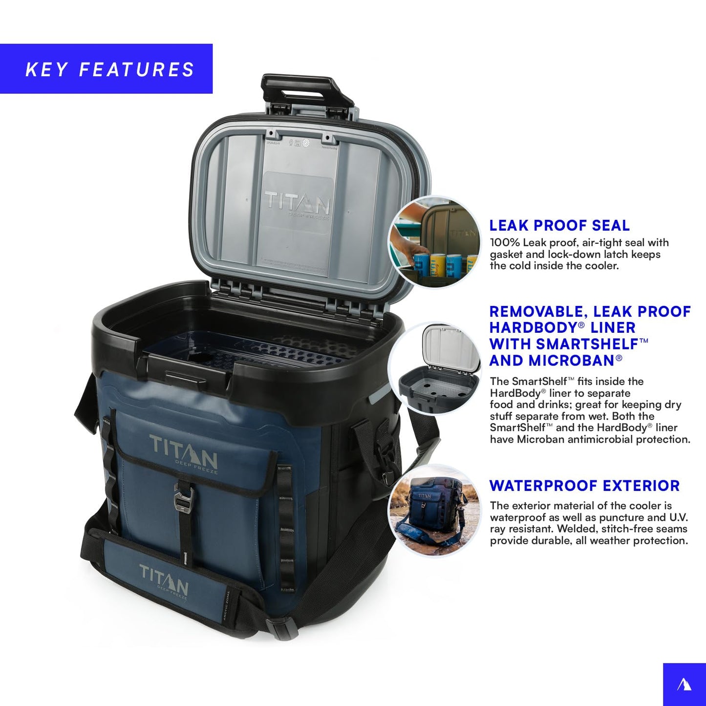 Titan by Arctic Zone Deep Freeze Cooler - 36 Can Zipperless Welded Cooler with Deep Freeze Insulation, Microban, HardBody Liner with SmartShelf - Cold Front Blue