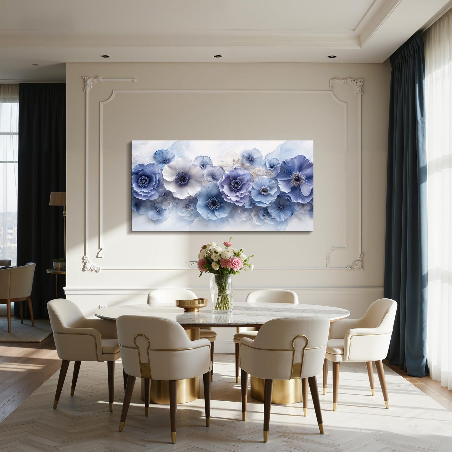 imjiayu Flower Wall Art, Large Wall Decor, Blue Wall Art, Botanical Floral Prints, Peony Chic Modern Art, Nature Aesthetic Paintings Wall Decor Living Room Bedroom Office Home Decorations 20"x40"