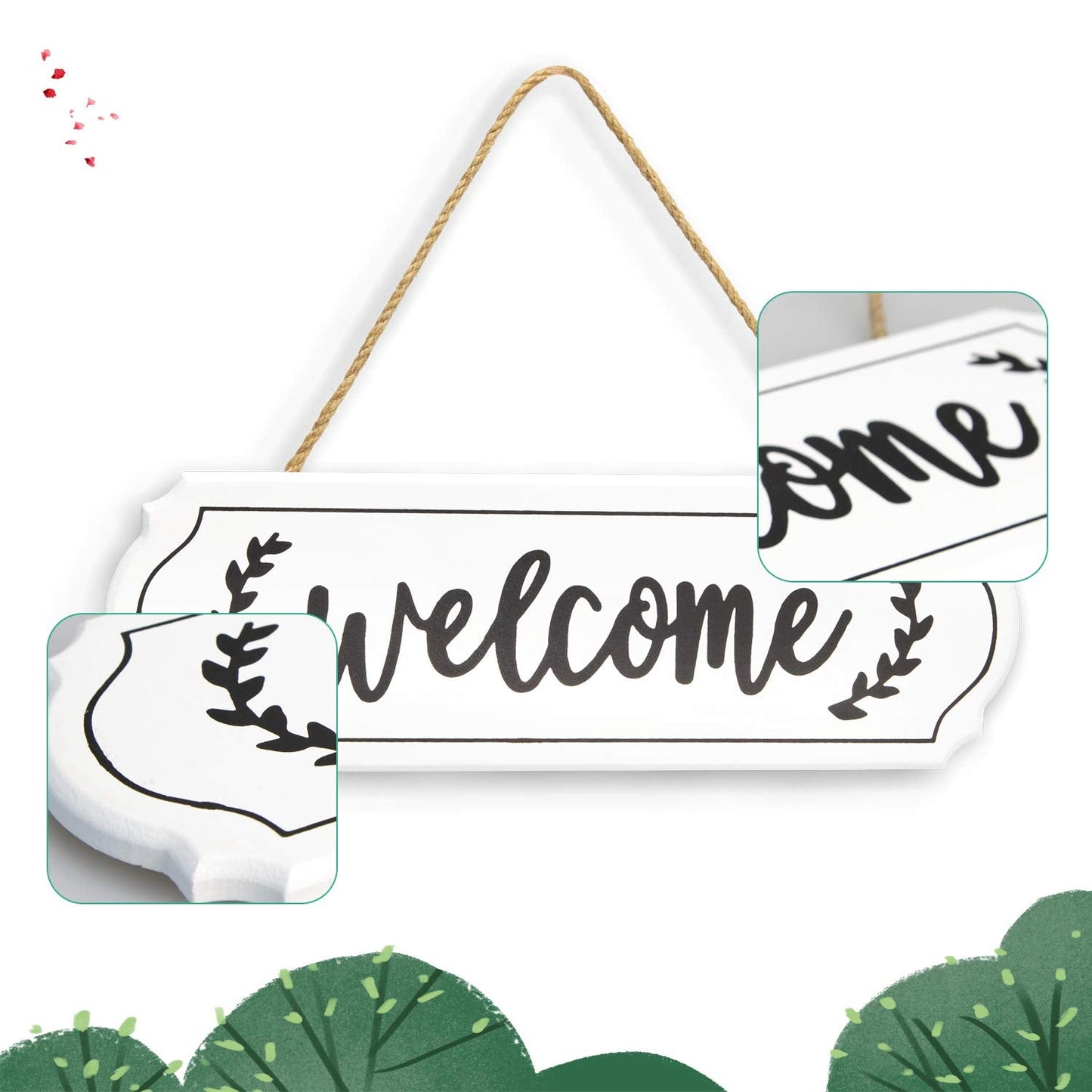 Rustic Wooden Welcome Sign for Farmhouse Decor - Wall Hanging, Porch Decor, White, 11.61 x 3.74 Inch
