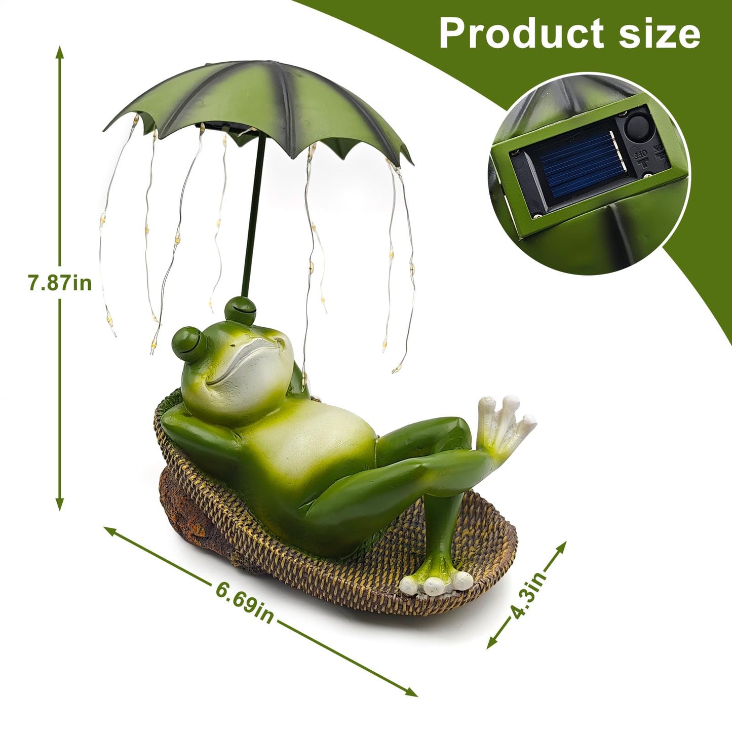EverZenHub Solar Frog with Umbrella Statue - LED Solar Powered Garden Decor, Auto On/Off Waterproof Resin Outdoor Sculpture for Patio, Yard, Pond, Unique Gardening Gifts for Women & Mom