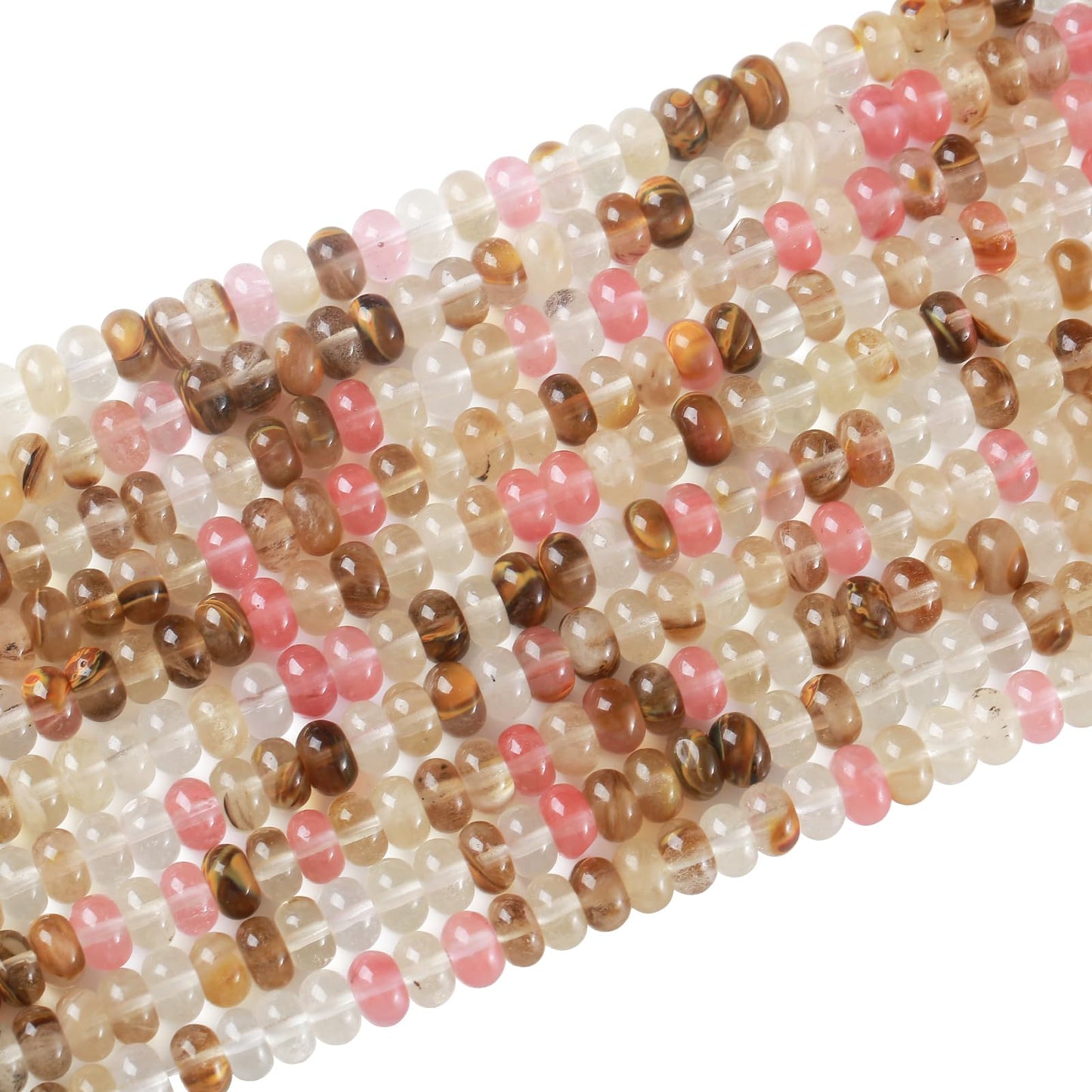 76pcs 5x8mm Natural Stone Watermelon Tourmaline Rondelle Spacer Loose Beads Abacus Disk Stone Round Loose Gemstone Beads for Jewelry Making DIY Bracelet Necklace