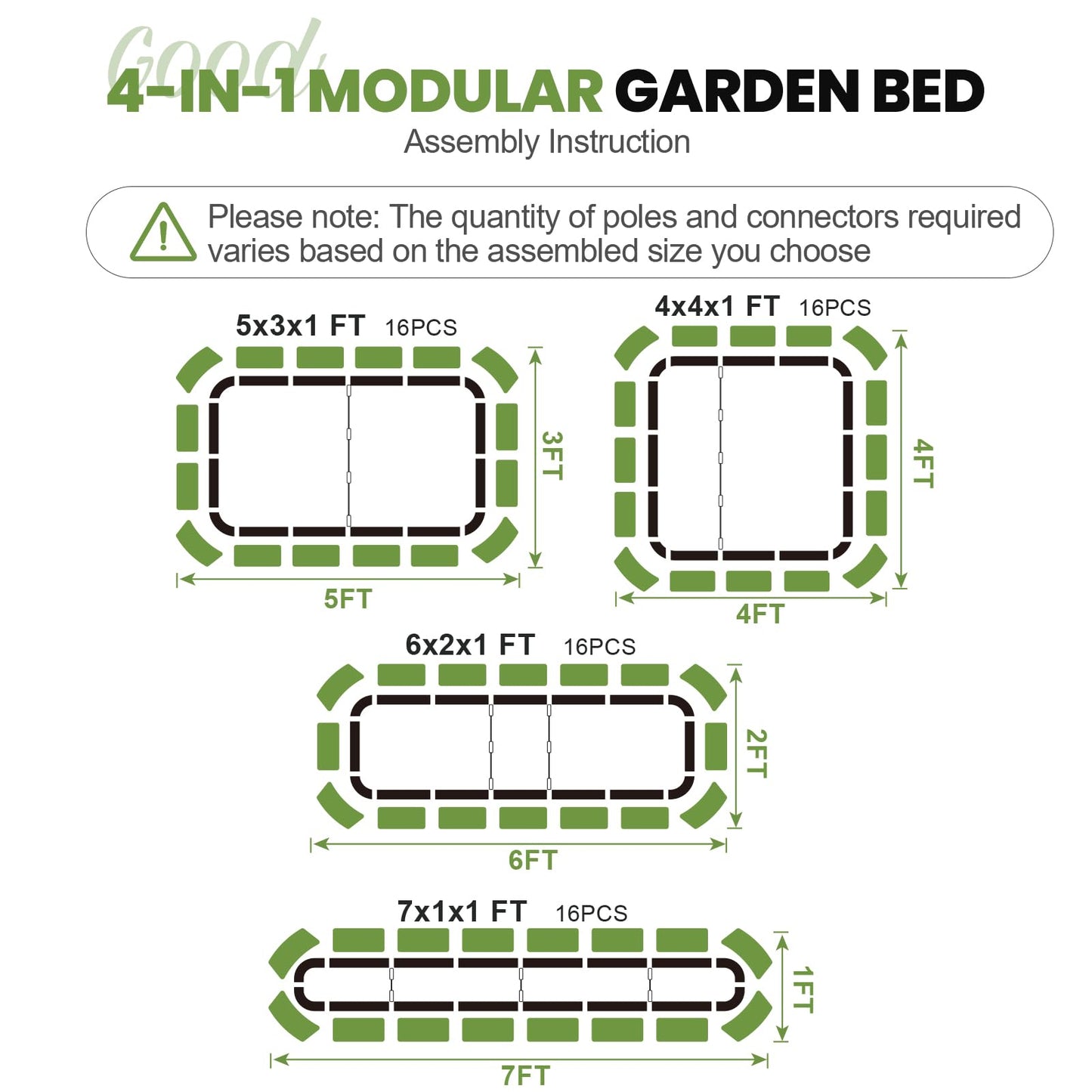 G GOOD GAIN 4-in-1 Adjustable Raised Garden Bed Kit | Galvanized Planter Boxes for Vegetables, Flowers | 12" Tall, Multiple Sizes (5x3x1ft, 4x4x1ft, 6x2x1ft, 7x1x1ft) | Outdoor Metal Raised Bed, White