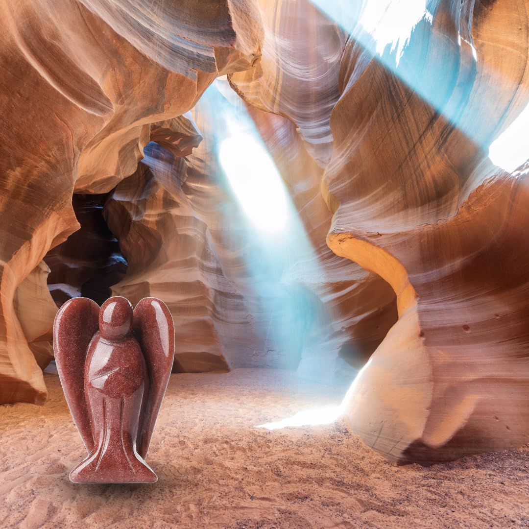 Earth Therapy Original Hand-Carved Pocket Guardian Angel with Comforting Prayer Card - Red Goldstone Figurine - Spiritual Healing Gift to Bless You and Your Loved Ones