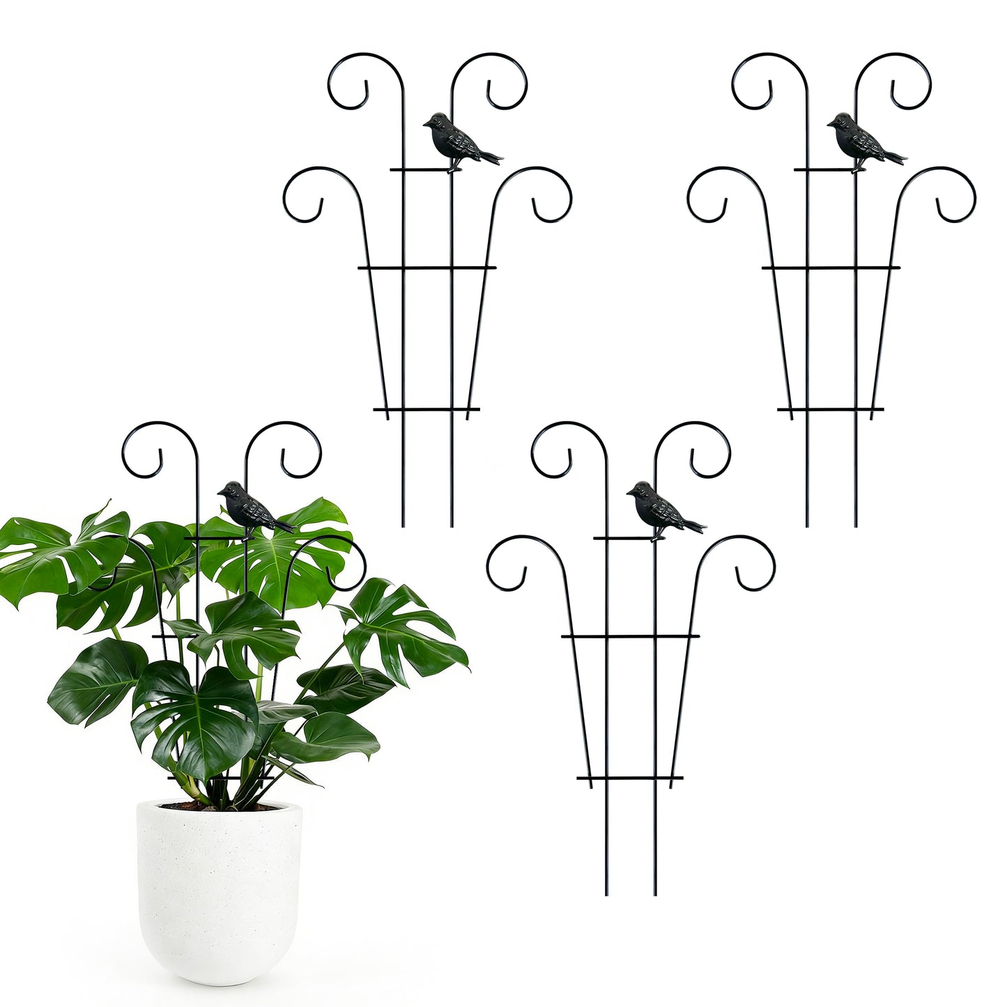 4 Pcs Metal Trellis for Potted Plants Indoor, 14.6 inch Small Garden Trellis with Bird for Climbing Plants Outdoor, Stackable Pothos Plant Climber Support for Hoya Vine Ivy Flower Plant Support