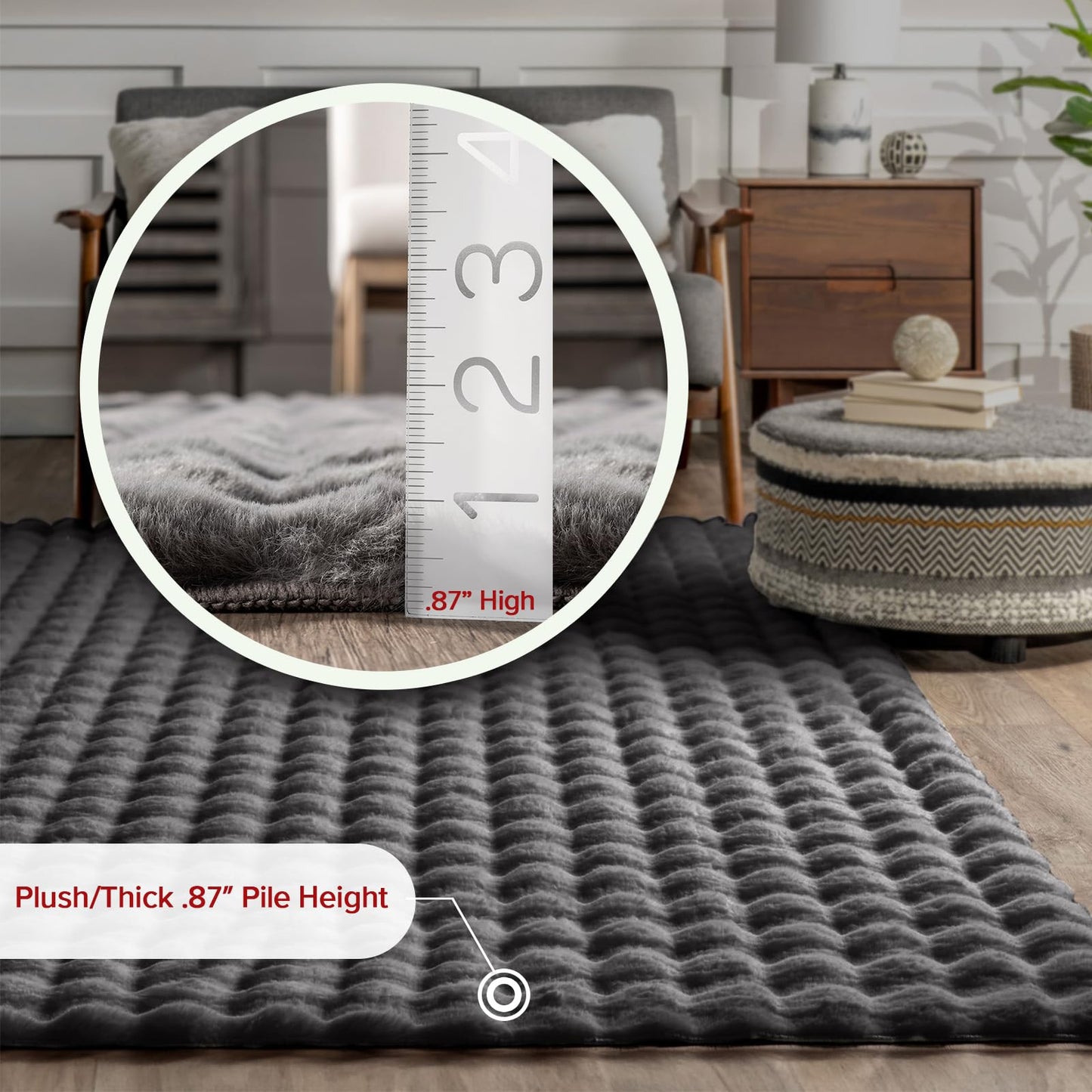 nuLOOM 3'9' x 6' Cozy Plush Area Rug, Machine Washable, Non-Slip, Soft Fluffy Shag Carpet for Living Room Bedroom Kids Nursery Home Decor, Jeni Dark Grey