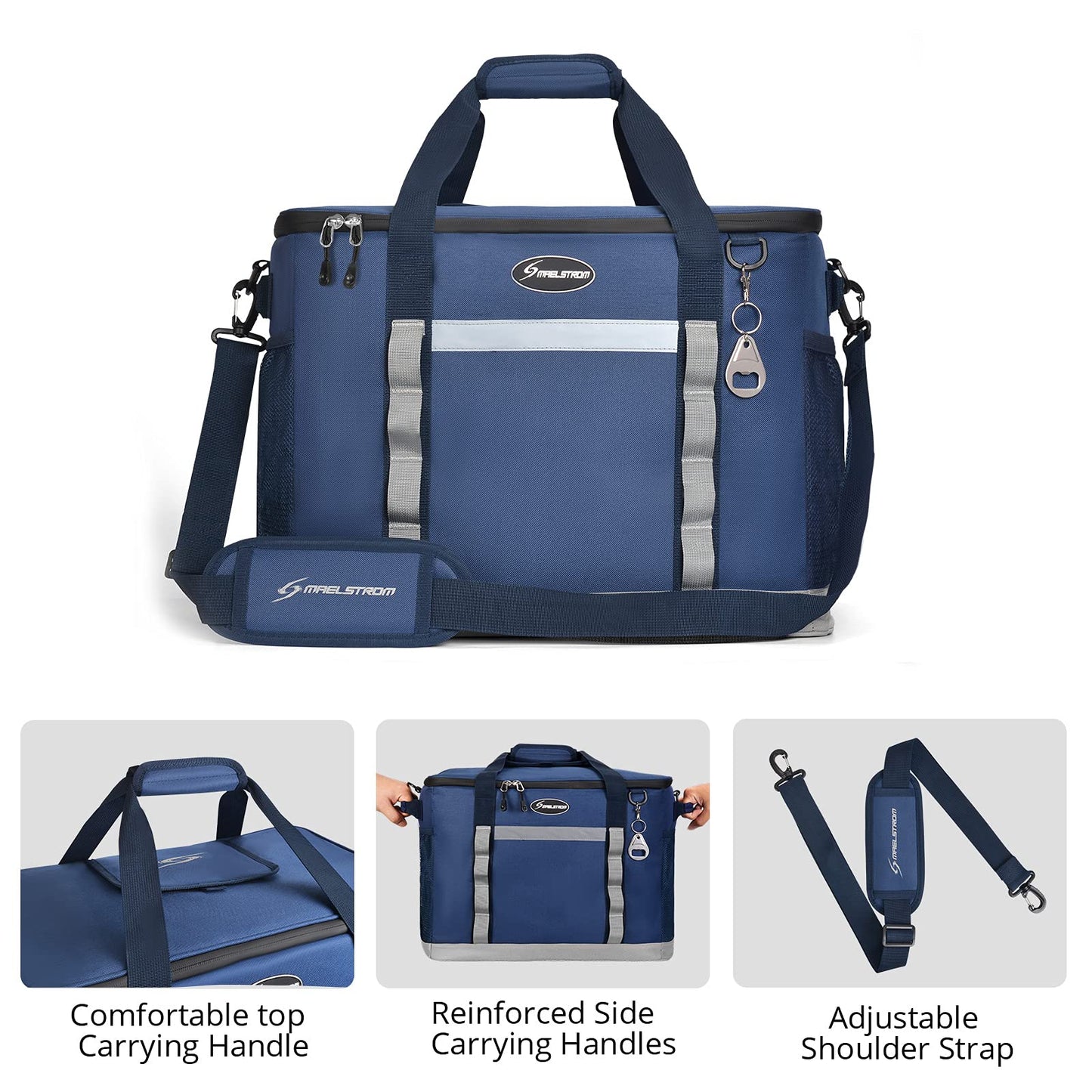Maelstrom Collapsible Soft Cooler Bag,35/55/75 Cans Beach Cooler with Flip Top Lid, Ice Chest, Leakproof & Portable for Beach, Camping, Road Trips & Grocery Shopping (Blue, 75 Can)