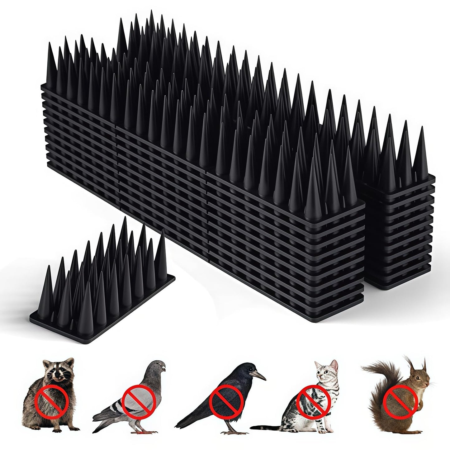 BORHOOD Bird Spikes, 40 Pack Pigeon Deterrent for Small Birds Raccoon Cats Defender for Outside to Keep Squirrel Away, Plastic Fence Spike for Railing and Roof-Black