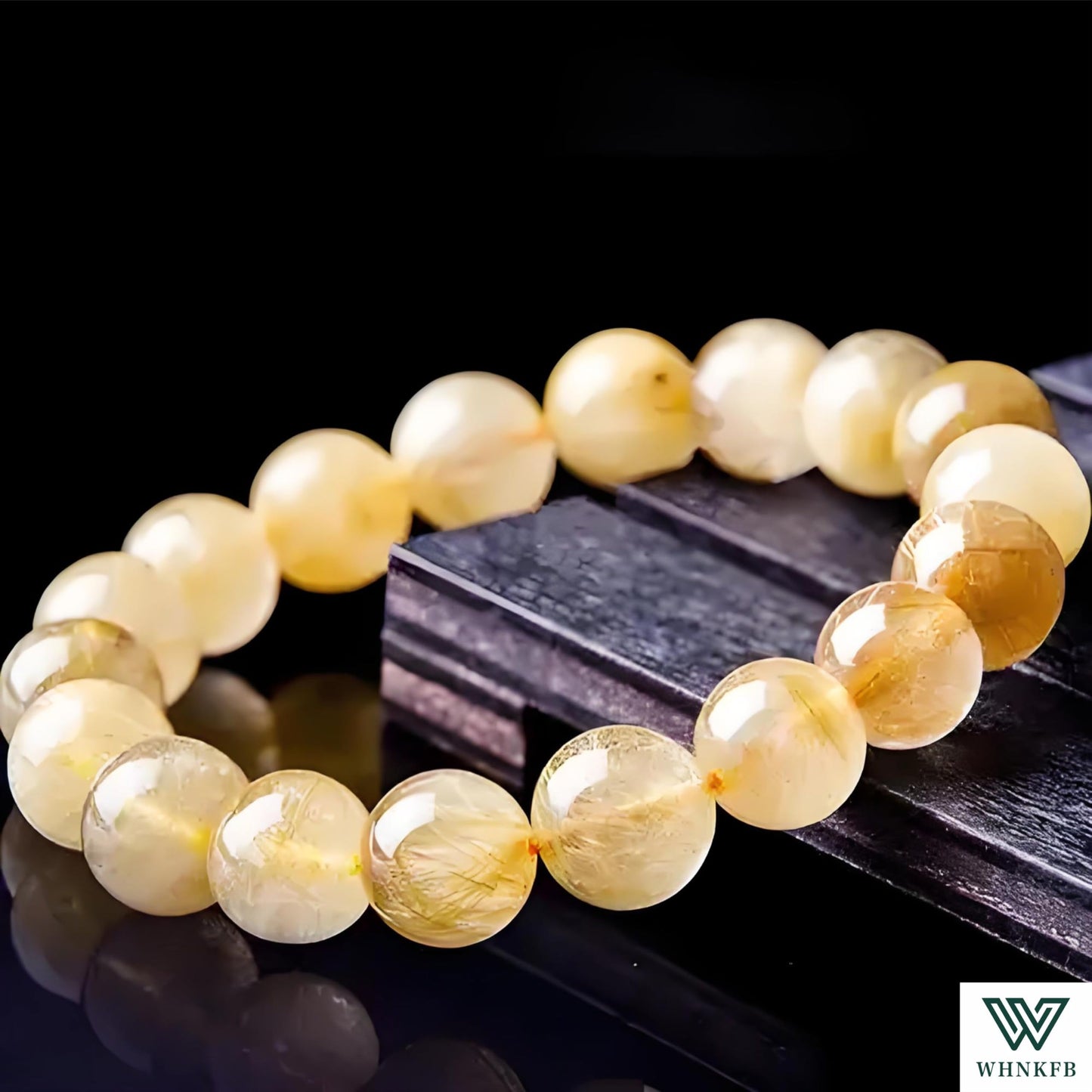 WHNKFB 8mm 50PCS Natural Frosted Gold Rutilated Quartz Round Beads, Cotton-Like Included Loose Crystal Beads for Jewelry Making Craft - 4mm 6mm 8mm 10mm Options with Free Elastic Cord