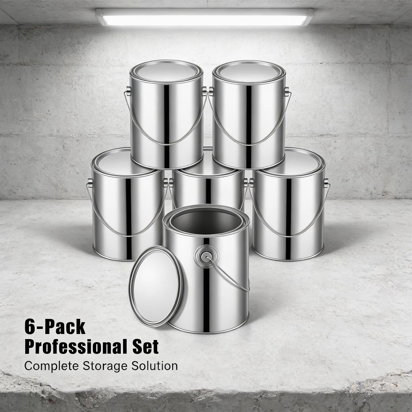 Nyuemystery 6 Pack 1 Gallon Empty Paint Cans with Lids, Unlined Metal Paint Buckets with Handle for Oil Based Paint, Solvents, Craft DIY Art Supply Storage (Silver)