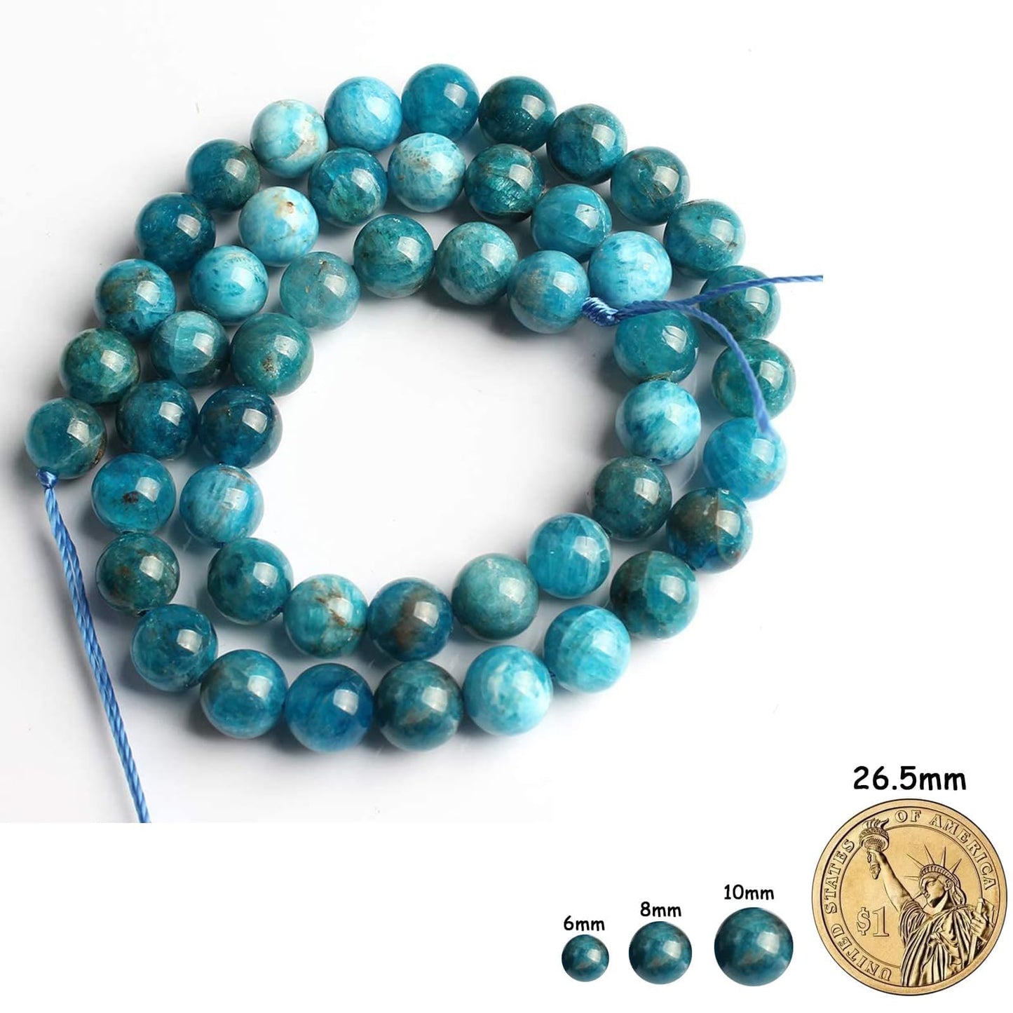 Yochus 45pcs Blue Apatite Stone Beads，8mm Healing Power Natural Stone Round Loose Beads for Jewelry Making Earring Necklace DIY Crafts