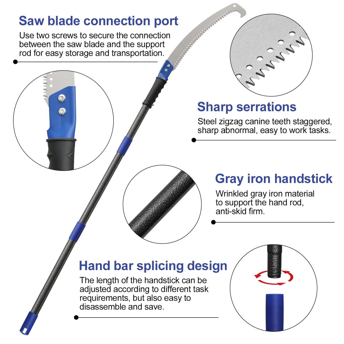 FLY HAWK Pole Saw, 120 inch Pole saws for Tree Trimming Tree Trimmer Foot Pole Pruning Saw blade Extension bar Manually use The Extension bar Saw Tree Trimming bar splicable Limb Saw and Trimmer