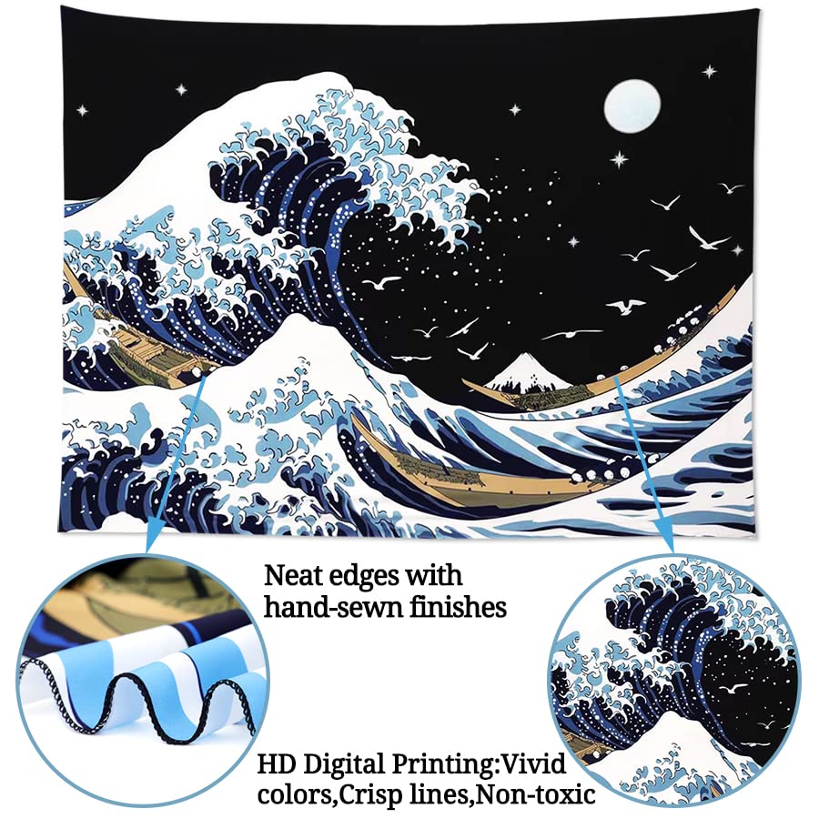 Pentasmile Wall Tapestry for Bedroom Aesthetic Japanese The Great Wave off Kanagawa Tapestries Large Trippy Tapestrys Black Art Tapistry Wall Hanging Decor Ceiling Tapastry (51ʺ × 59ʺ)