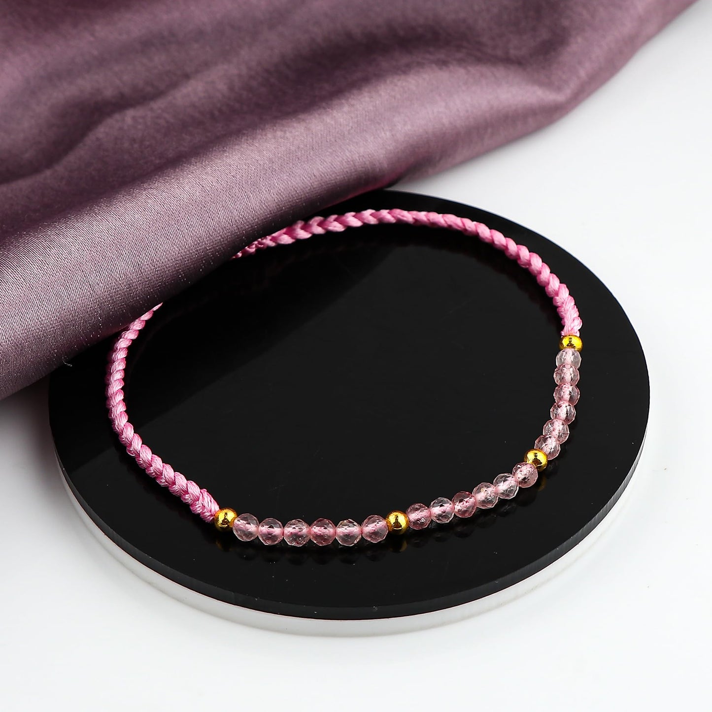 GEMSYMPHONY Strawberry Quartz Gemstone Beads Braided Bracelet – 3.5mm Natural Stone Beads, Handmade Adjustable Braided Rope Bracelet, Healing Crystal Jewelry for Men & Women, Unisex Boho Gift