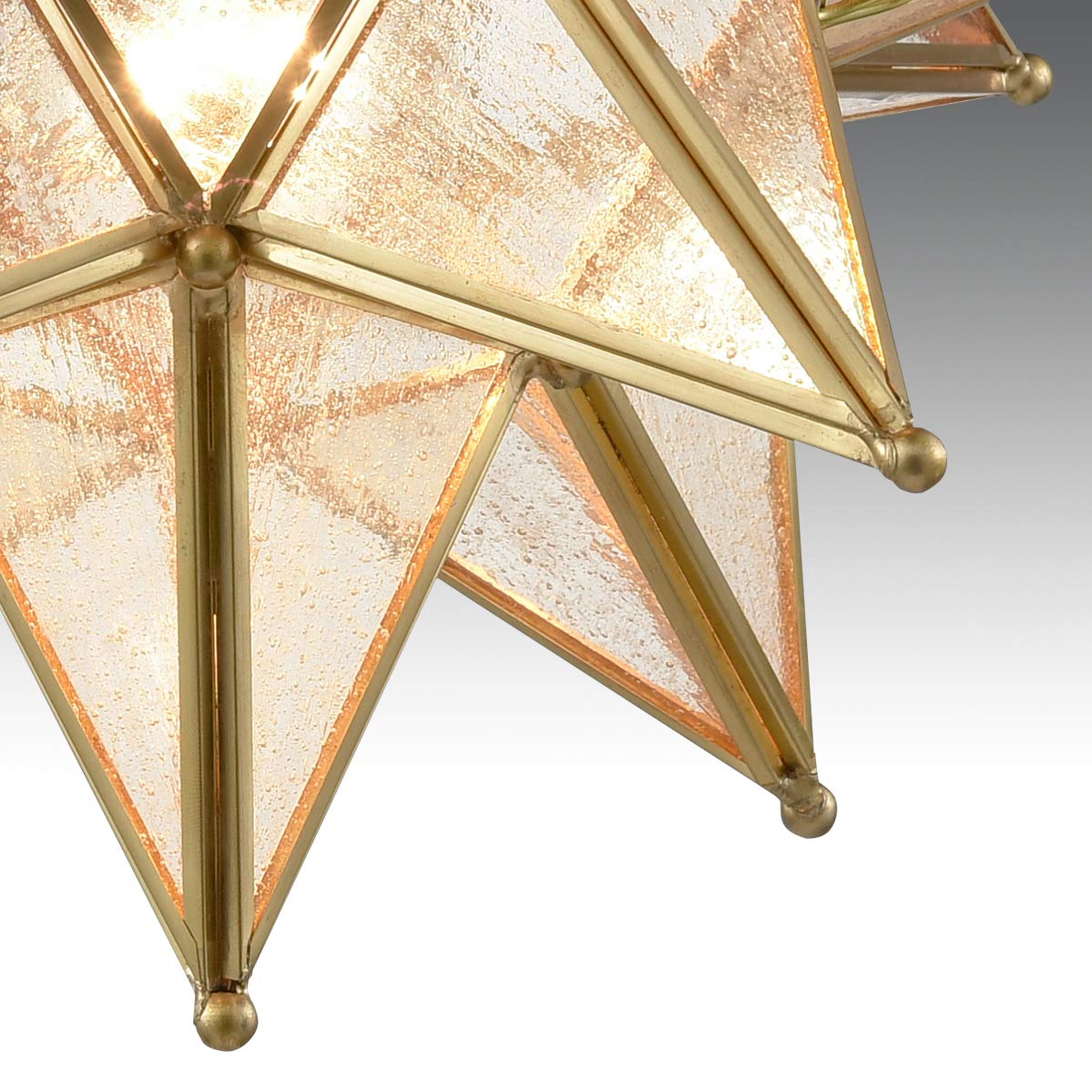 DAYCENT Brass Moravian Star Flush Mount Ceiling Light with Seeded Glass Shade Modern Gold Moroccan Star Ceiling Light Fixture for Hallway Bedroom Kitchen