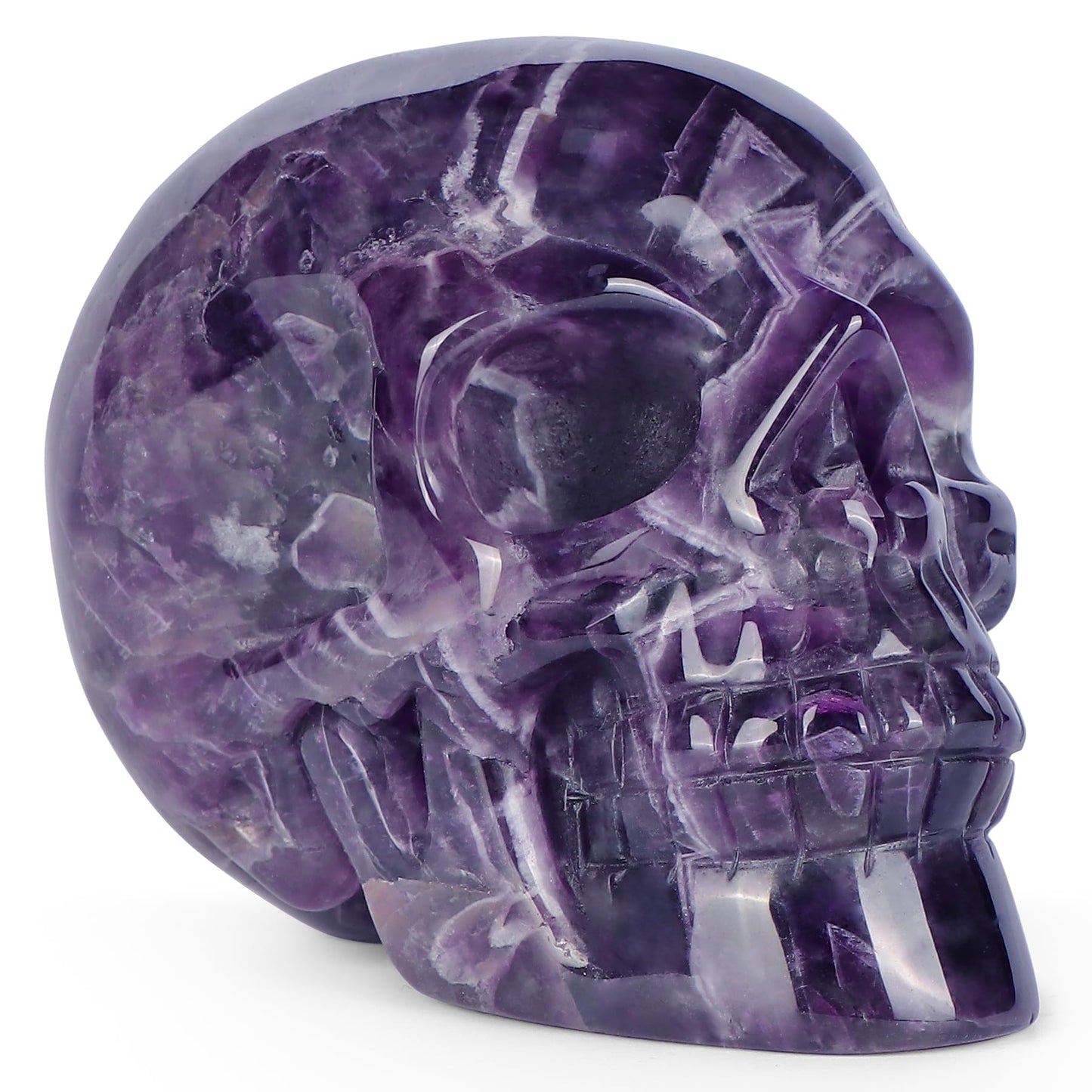 LEADGEM Amethyst Crystal Skull Head Figurine Hand Carved Large Quartz Gemstone Skull Statue Sculpture Decor for Day of The Dead Halloween(3 Inches)